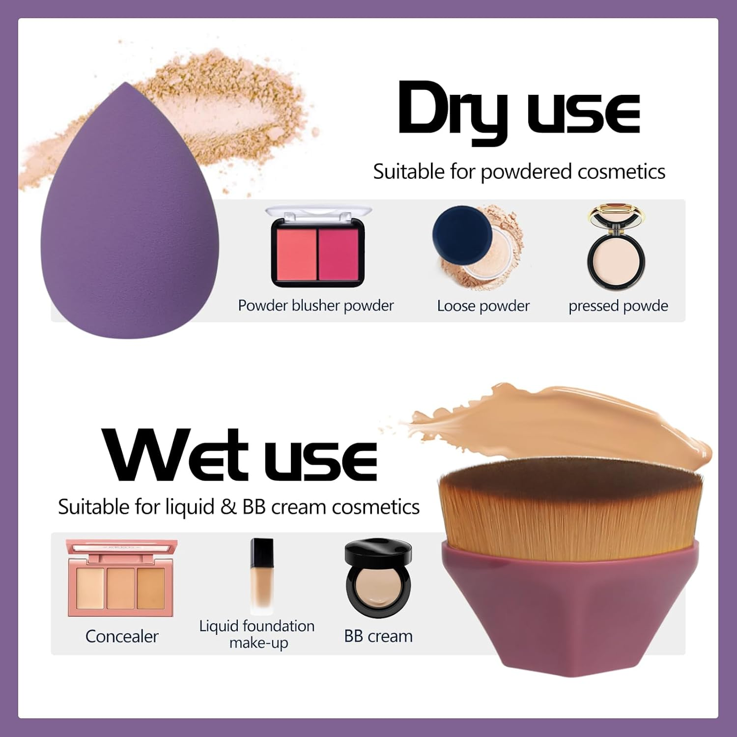 Makeup Brushes Set - 4 Piece Kabuki, Blush, and Concealer (Purple) image number 6