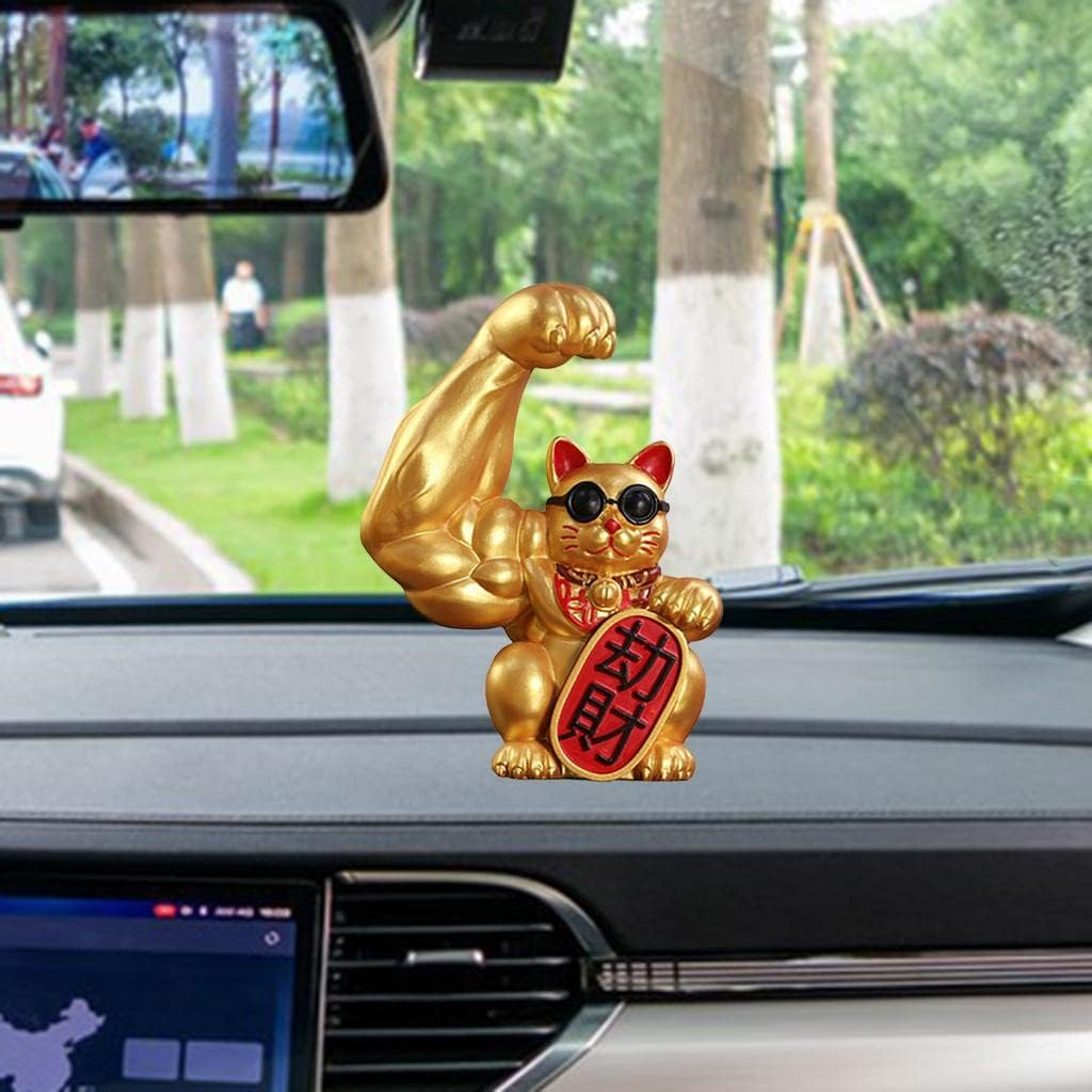 Strong Figurine Big Waving Paw of Cat up Welcoming Cat Feng Shui Statue Car Office Decoration Ornament Accessory - Right Robbery image number 3