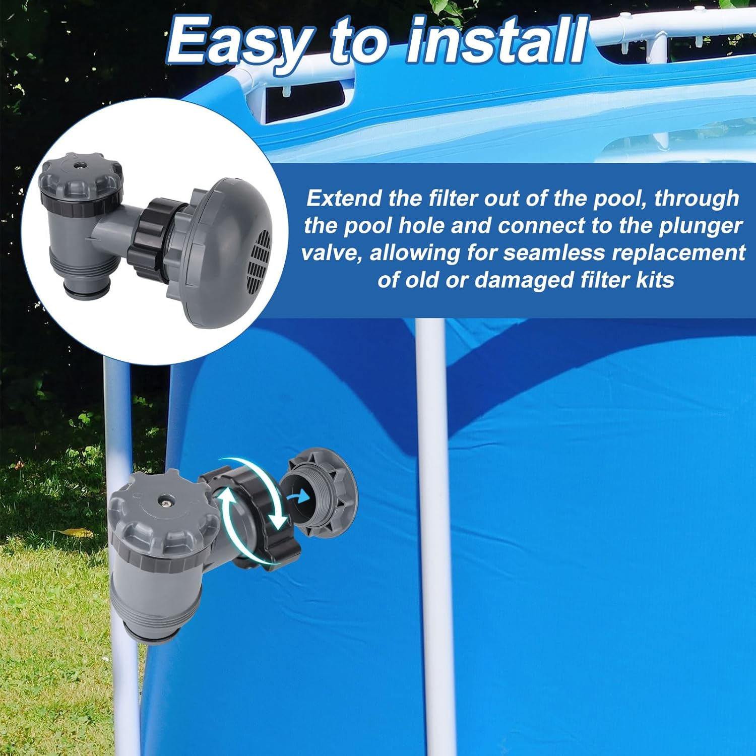 On/Off Plunger Valve with Strainer for P6H1317, On/Off Plunger Valve Easy Adjustment Replacement Parts for Above-Ground Pool Filter Pump Compatible with Intex Coleman Hnemix image number 2