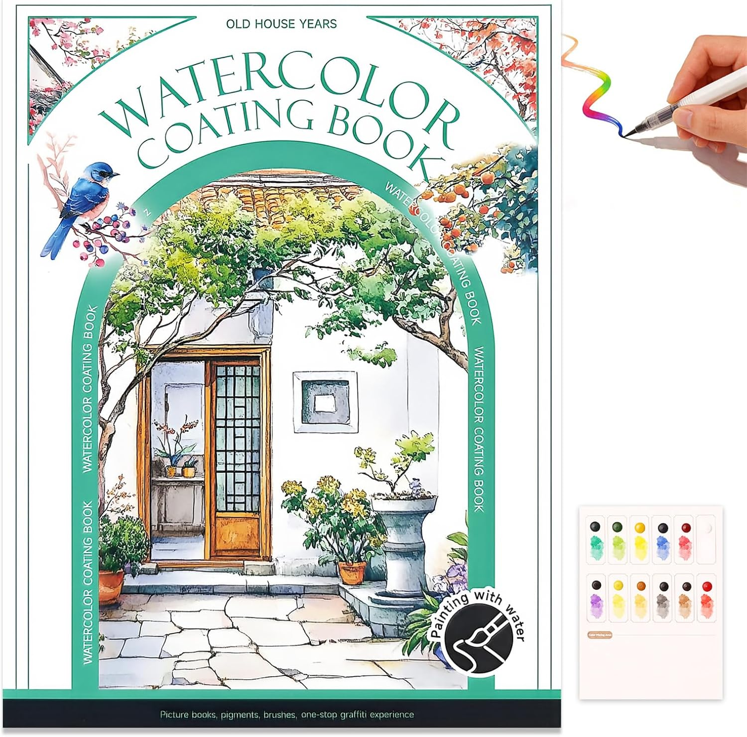 Watercolour Colouring Book with 12 Watercolours, NANASUGUR Watercolour Painting Set for Crafts & Learning, Watercolour Painting Paper for Drawing, Workbook, Colouring Pad Set with Watercolour Paper image number 6