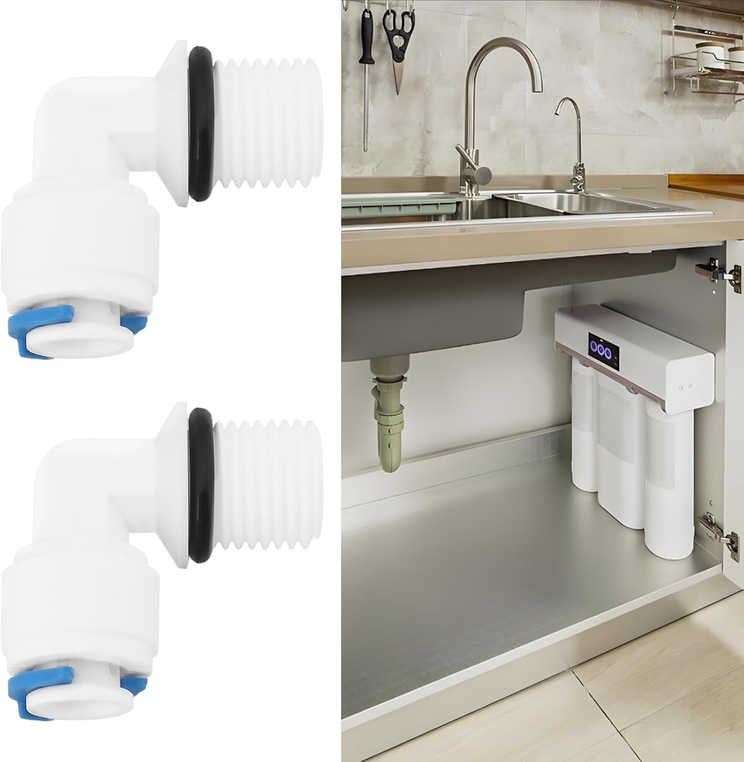 Emagtech 5Pcs 1/4 Male Thread to 1/4 90 Elbow Connector Pushfit Fittings for Installing Replacement Filter Housings Reverse Osmosis Water Filtration Systems image number 3