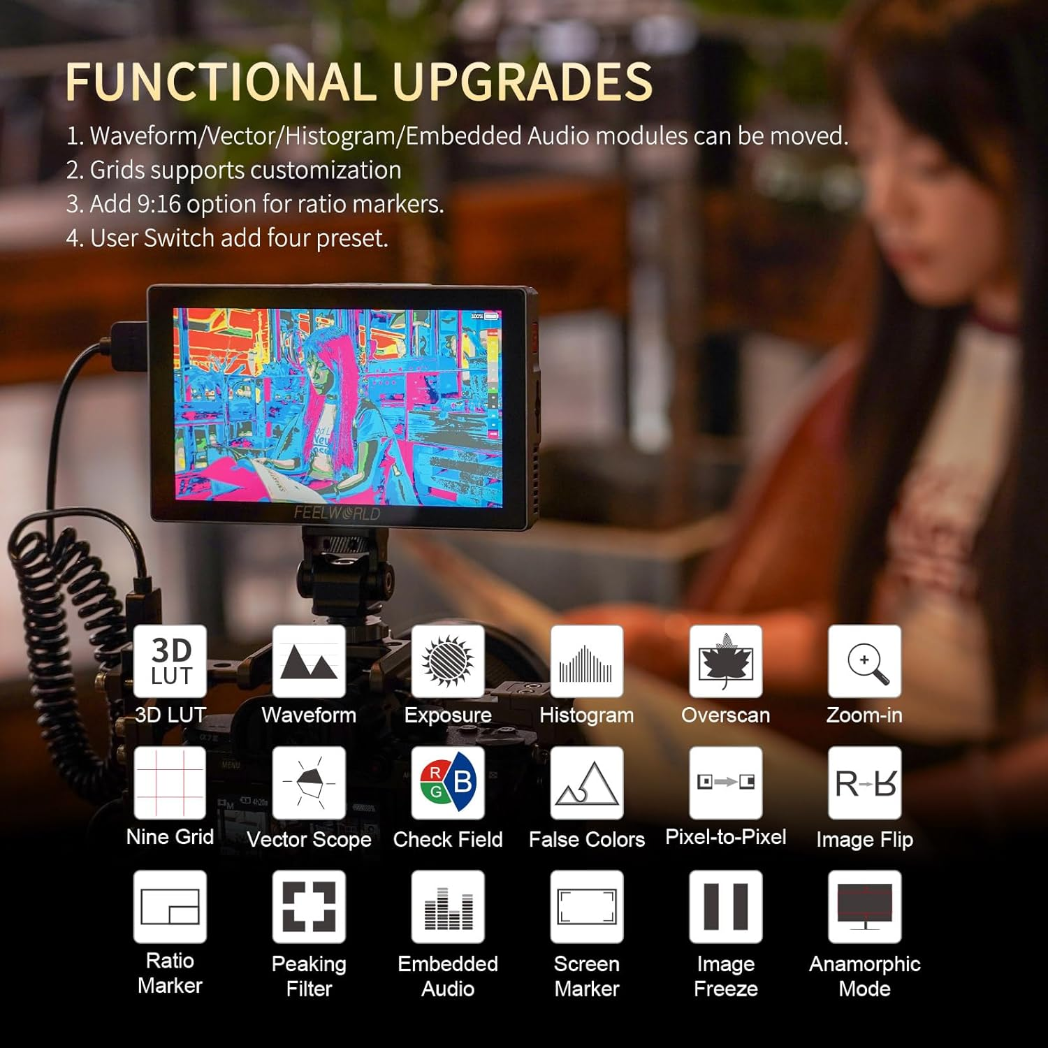 FEELWORLD P6X 5.5 Inch 1000Nit Aluminium Camera Field DSLR Monitor with F750 4400Mah Battery and Bag Touchscreen High Brightness Portable Waveform HDR 4K HDMI Input and Output 3D LUT Out Weight 249G image number 3