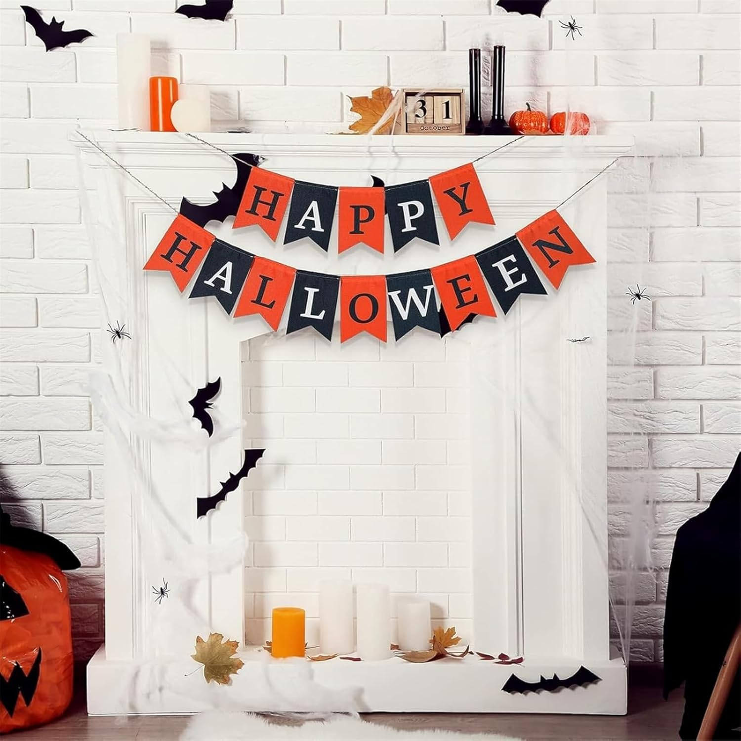 Halloween Banner Orange and Black Halloween Bunting Banner Garland Happy Halloweens Party Decorations Hanging Halloweens Party Favors Supplies image number 4