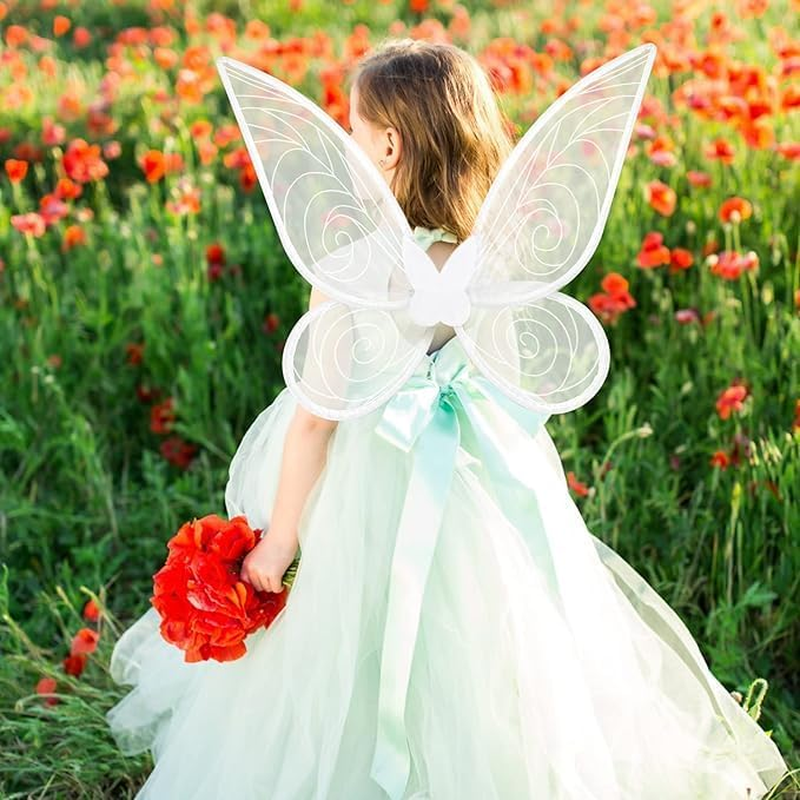 Wzenclave Fairy Wings with Star Wand Shiny Transparent Princess Wings Colorful Butterfly Wings Angel Elf Wings Stage Children'S Festival Party Performance Women Halloween Dress up Party (White) image number 6