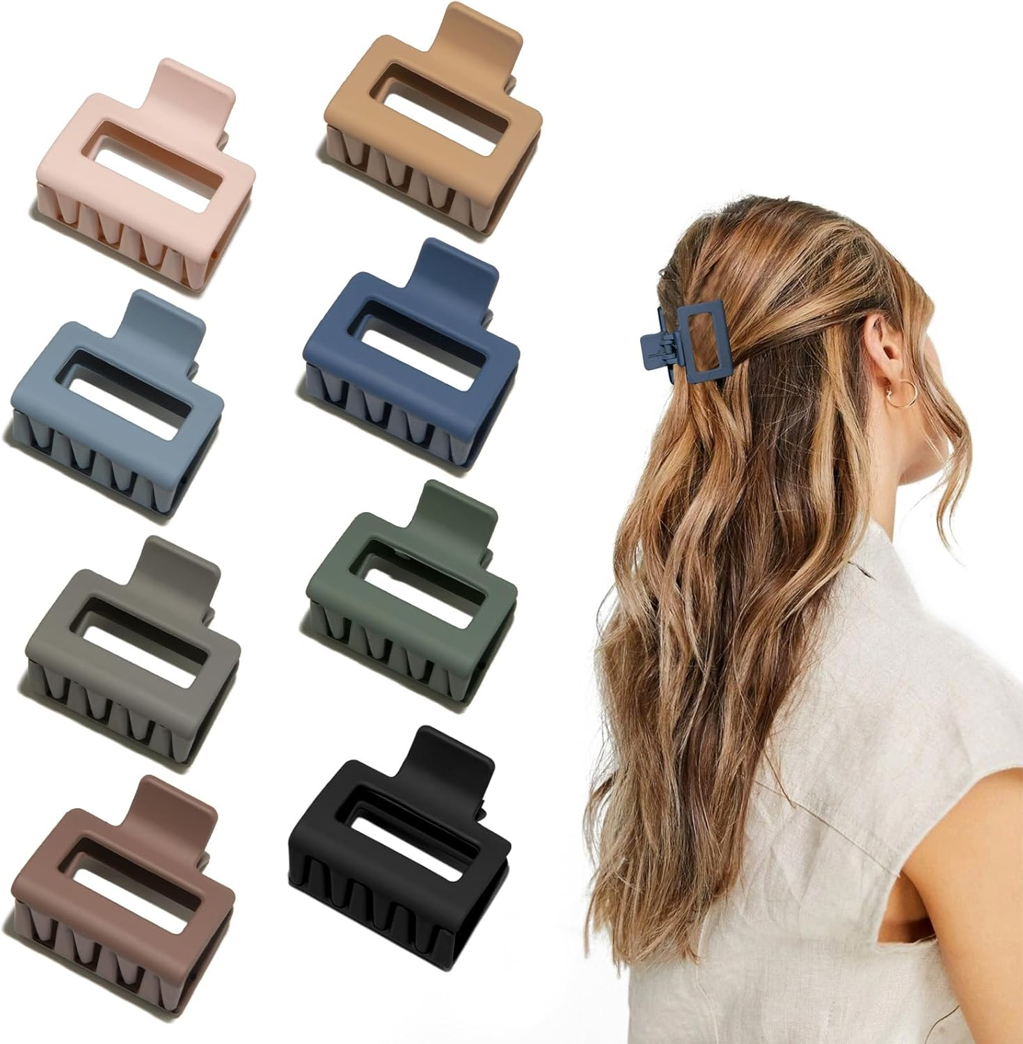 Cobinaan Medium Matte Rectangle Claw Hair Clips for Women Girls, 2 X 1 X 1.8 Inch, 8Pcs Warm Color, Nonslip Hair Jaw Clips for Thin/Medium Thick Hair