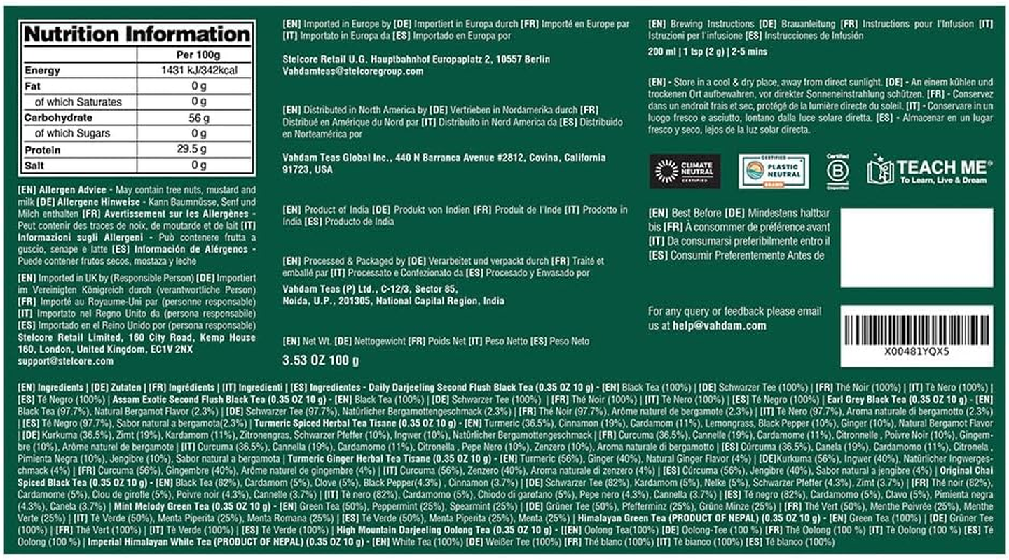 VAHDAM, Assorted Loose Leaf Tea Sampler (10 Teas) Non-Gmo, Gluten Free | Whole Loose Leaf Tea Sampler | Tea Variety Pack | Tea Gift Set | Gifts for Women & Men image number 4