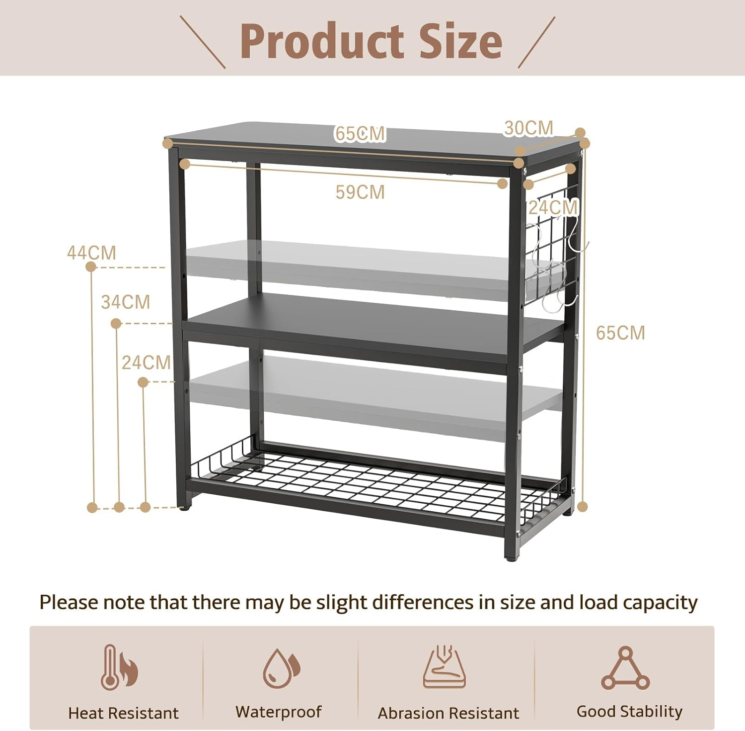 Aquarium Stand, 20 Gallon Fish Tank Stand with 3-Tier Storage Shelves & Hook, Heavy Duty Terrarium Stand Rack for Home Office, Lbs Load Capacity 25.6" L X 11.8" W X 25.6" H, Black - White image number 4