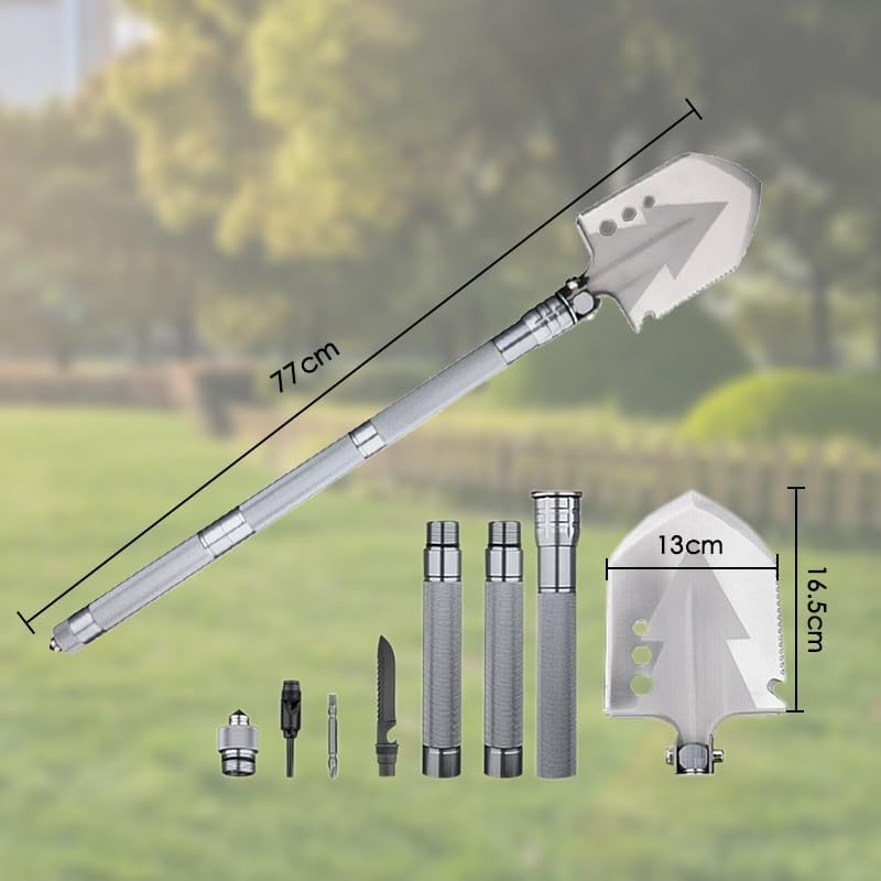 Leona Co Multi Purpose Survival Shovel, Military Foldable Camping Shovel Multitool, Tactical Shovel with Collapsible Spade for Trenching, Hiking, Car Emergency image number 2