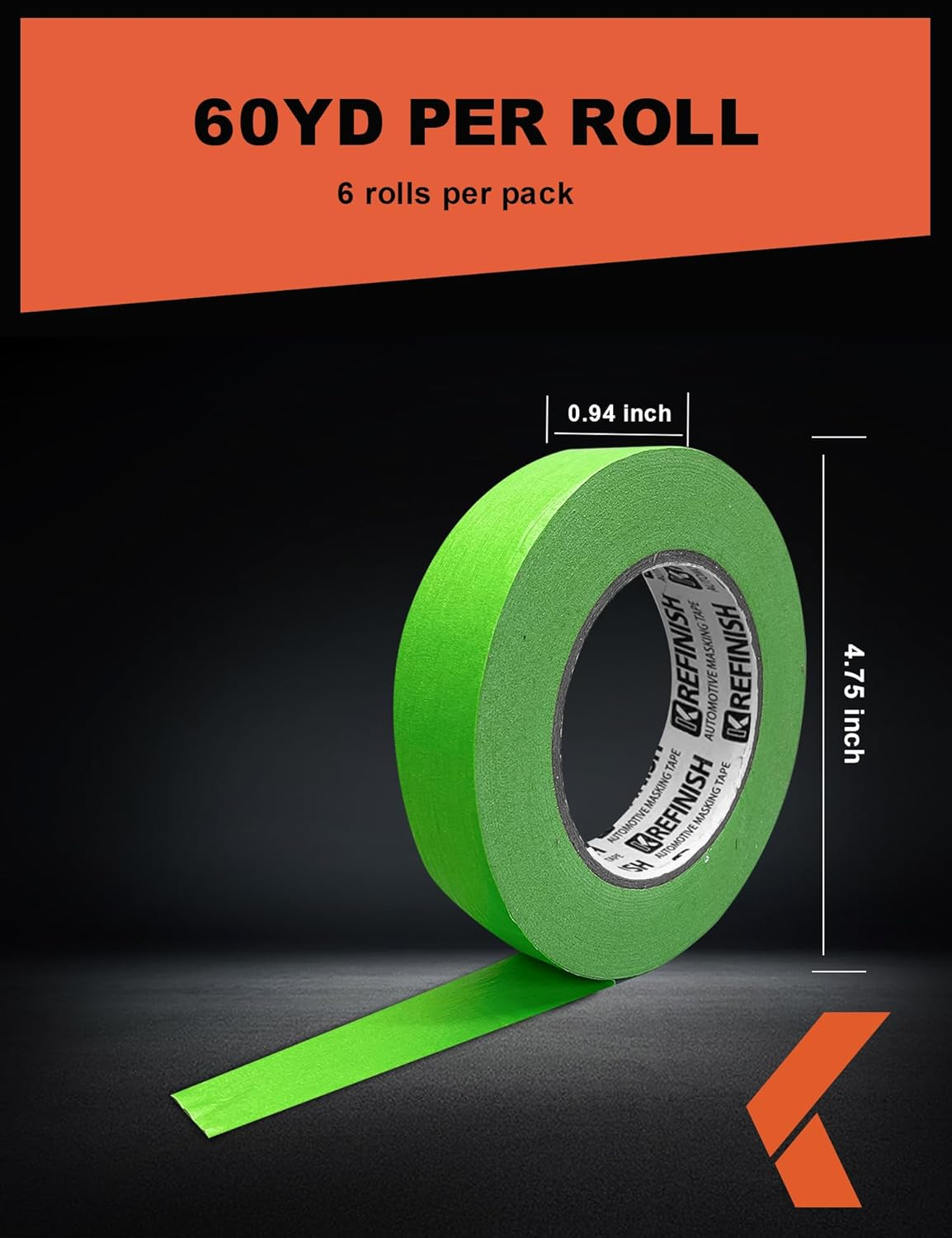 Car Paint Paint Tape, Automotive Waste Free Adhesive Tape, Green, for Automotive Paint - Heat Resistant for Paint Booth, 0.94 Inches X 60 Yards, 6 Rolls image number 3