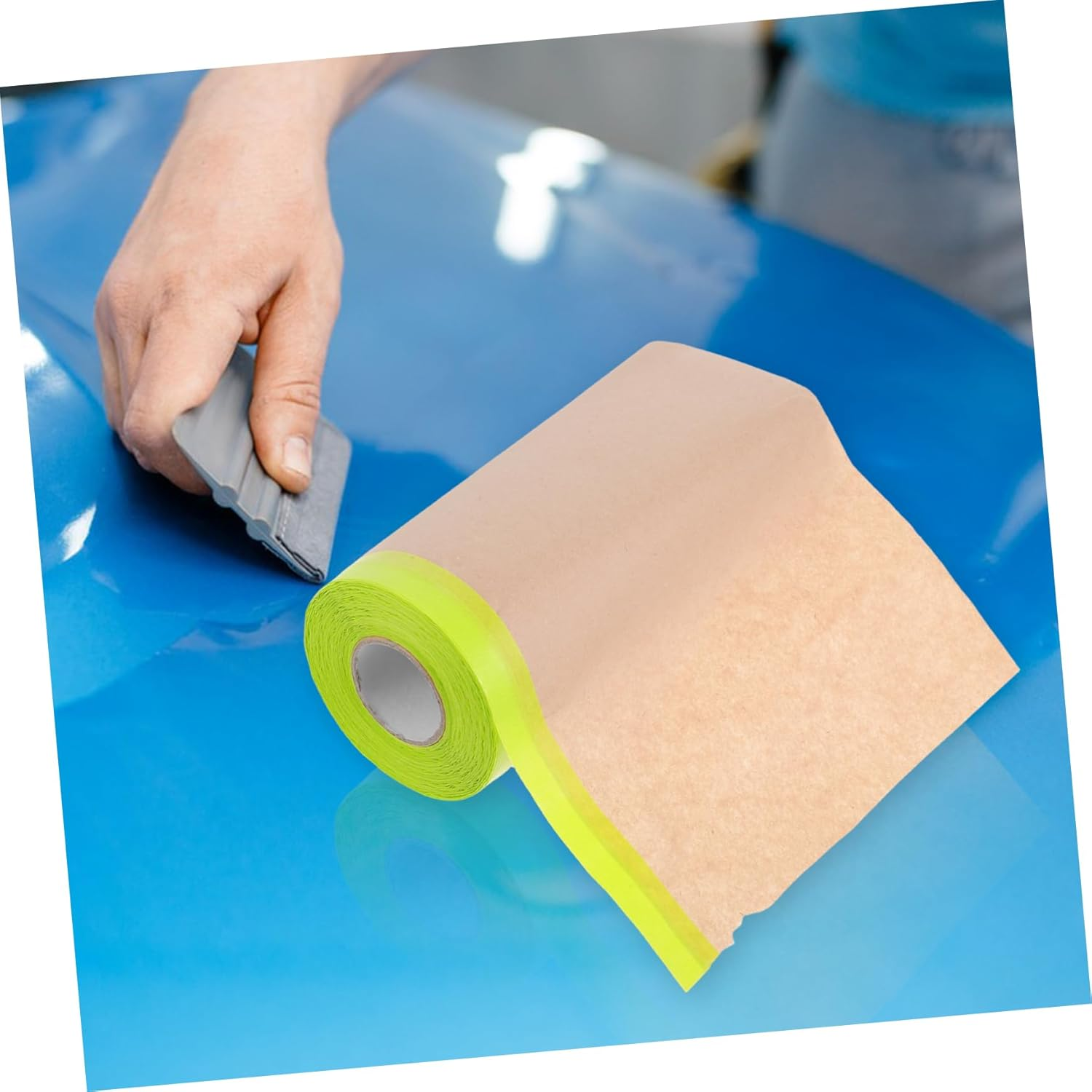 CANIGHT 5Pcs Pre-Taped Masking Paper for Painting Adhesive Film for Artists and Automotive Projects Solvent-Resistant Easy to Cut and Reposition for Furniture and Wall image number 1