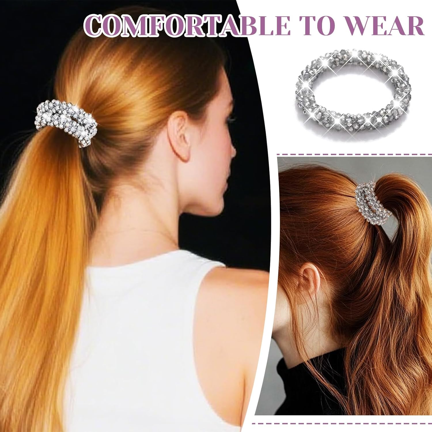 Charmburst Set of 4 Rhinestone Hair Bobbles Elastic Ponytail Holder Glitter Crystal Hair Accessories Beads Set Hair Bands Women and Girls image number 5