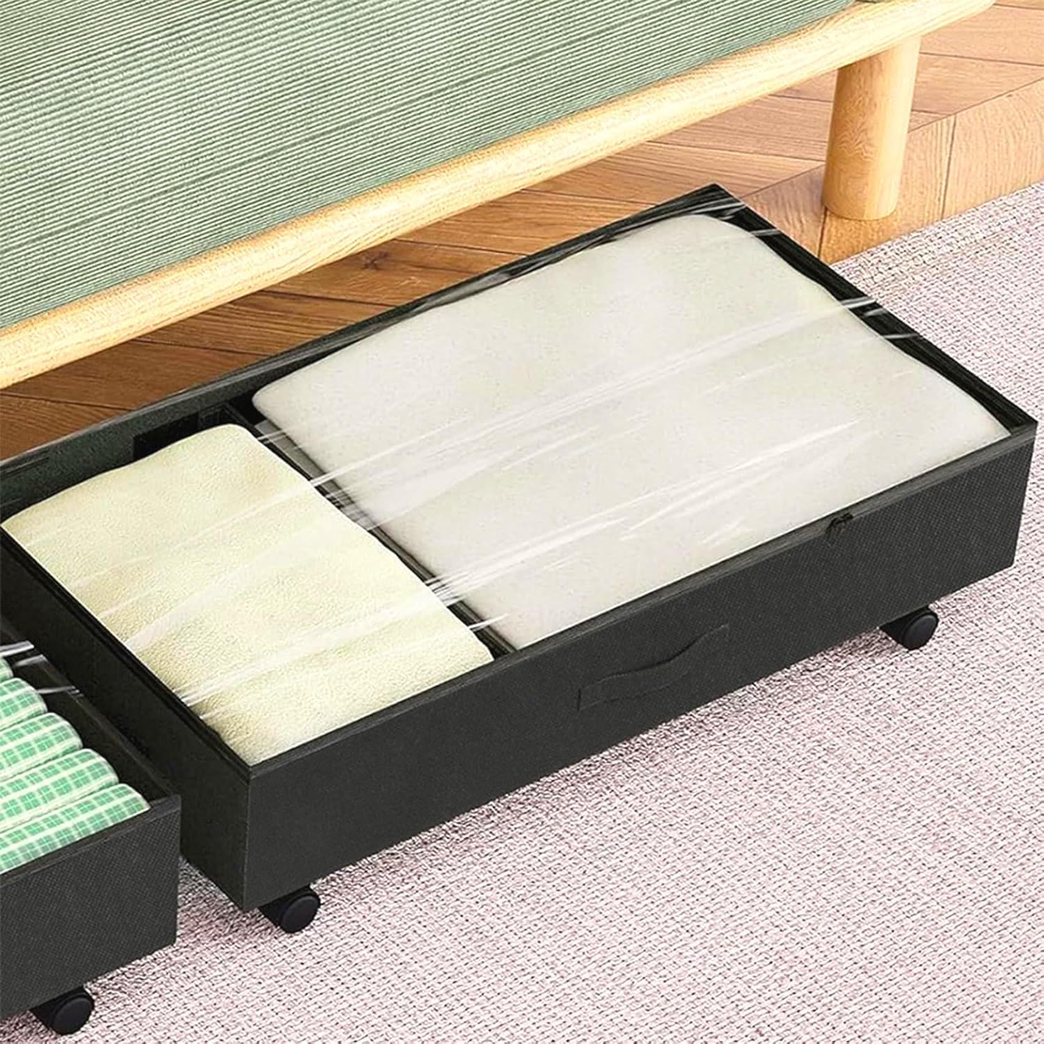 Under Bed Storage Containers with Dividers & Clear Lids, under Bed Storage with Wheels,Which Can Hold Clothes, Shoes, Toys (Black) - Grey image number 6
