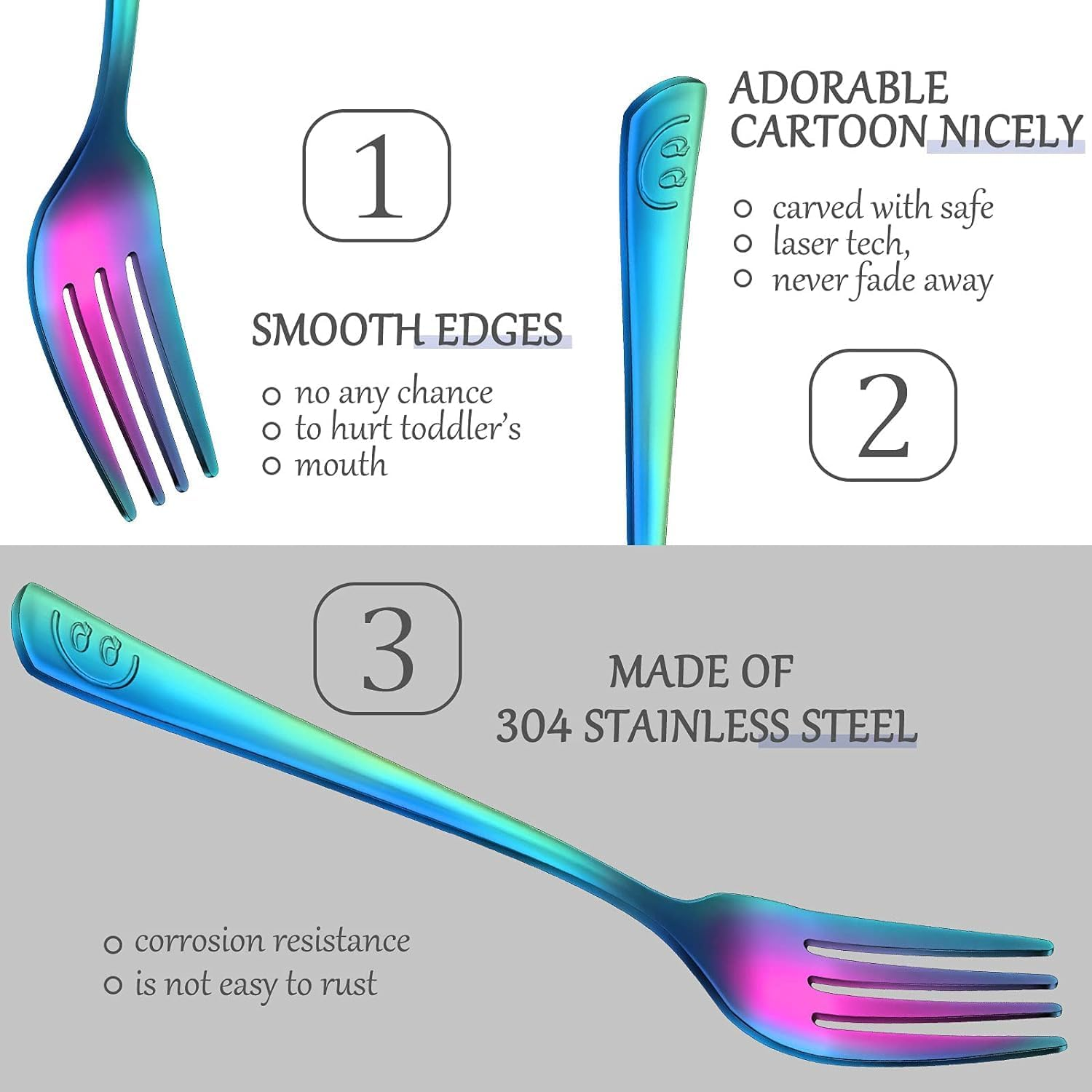 8 Pieces Spoon and Fork Set, Rainbow Utensils Set, Flatware Set, Includes 4 Spoon and 4 Fork with Smile Mirror Polished for Daily Use image number 5