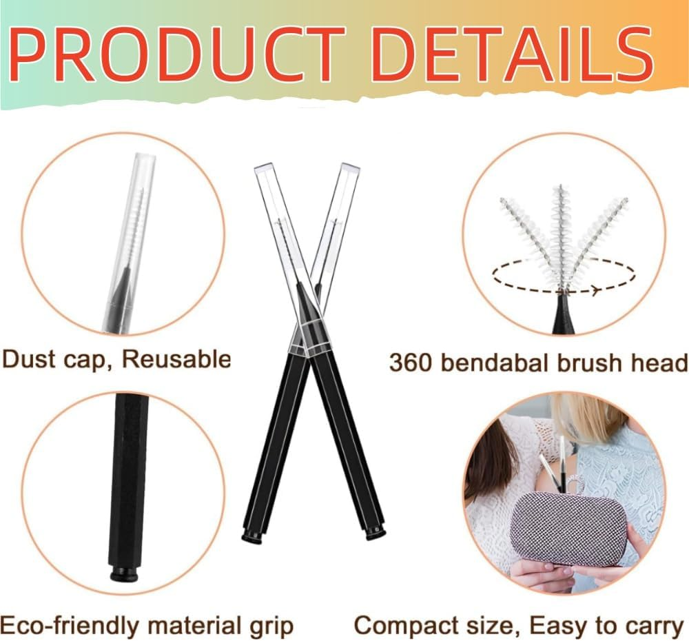 HIDOSNG 100 Pcs Micro Eyebrow Brush with Cap, Brush Eyelash Brow Brush Removing Lash Filler, Eyebrow Spoolie Lash Comb Lift Tools for Eyebrows and Eyelashes Extensions Brow Lamination(Black) image number 2