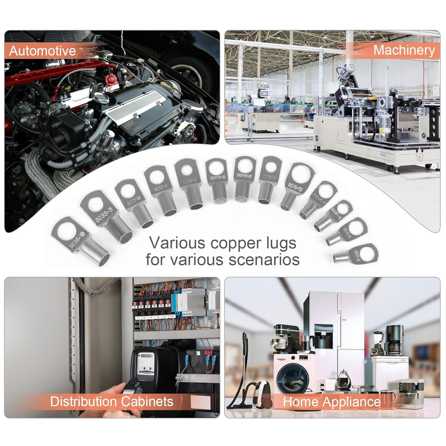 Shengsenfu 120PCS Tinned Battery Cable Ends, 6~25Mm&sup2; Copper Ring Terminals Connectors, Wire Lugs Assortment Kit And, Heat Shrink Wire Connectors, Multipurpose Waterproof Electrical Wire Terminals Kit