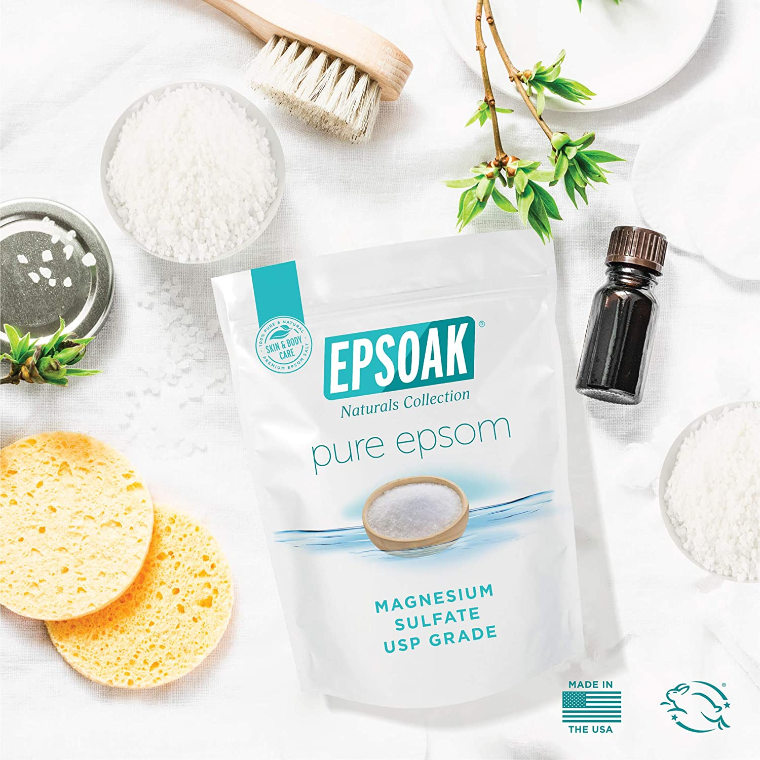 Epsoak Epsom Salt 2 Lb. Magnesium Sulfate USP. (Qty. 1 X 2Lb. Bags) Resealable Epsom Salt Bulk Bags Unscented, Made in the USA, Cruelty-Free Certified image number 5