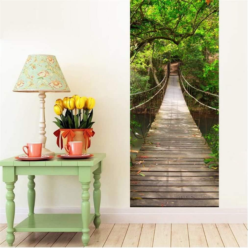 Forest Door Stickers Murals, Self-Adhesive Door Decals 3D Wall Sticker Reusable Wallpaper Peel and Stick Vinyl Door Mural Decals for Home Decor 30.3"X78.7" image number 3