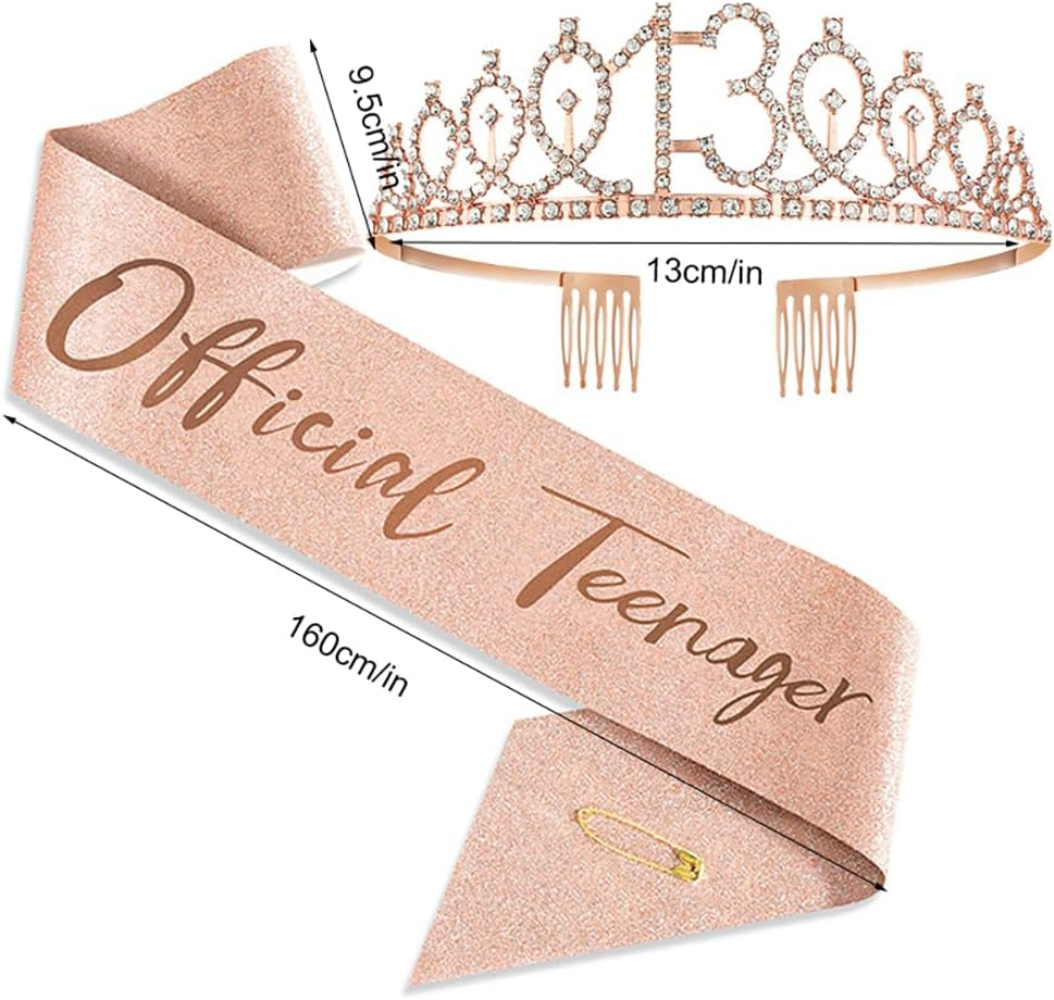 Aoiiigo 13 Happy Birthdays Party Favor Supplies 13Th Birthday Decorations for Girl Official Teenager 13Th Birthday Crown and Sash image number 4
