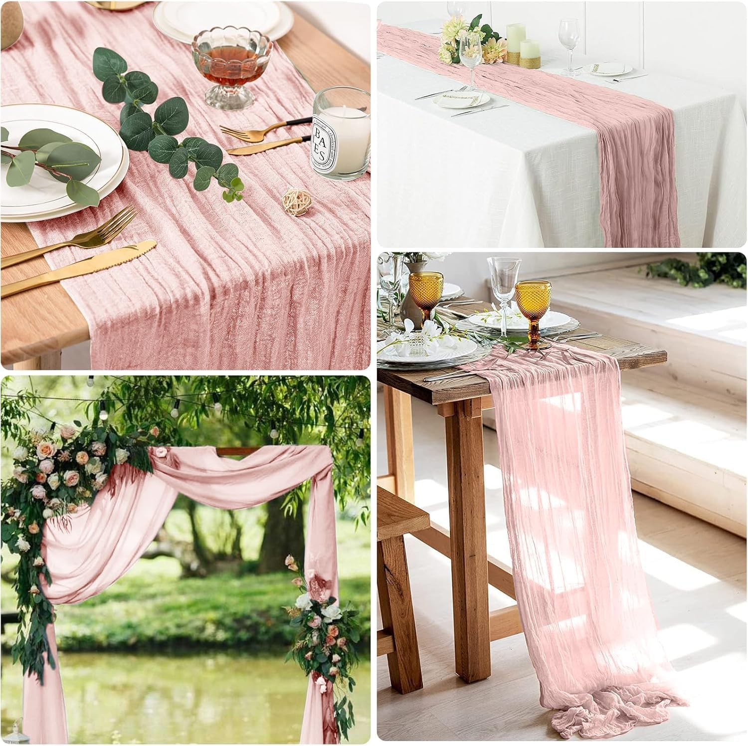 3 Piece 10Ft Cheesecloth Table Runner, Table Decor Romantic Wedding Runner Gauze Table Runner for Baby Shower Bridal Shower Wedding Birthday Party Table Decor (Pink, 4 Pcs-10Ft) image number 6