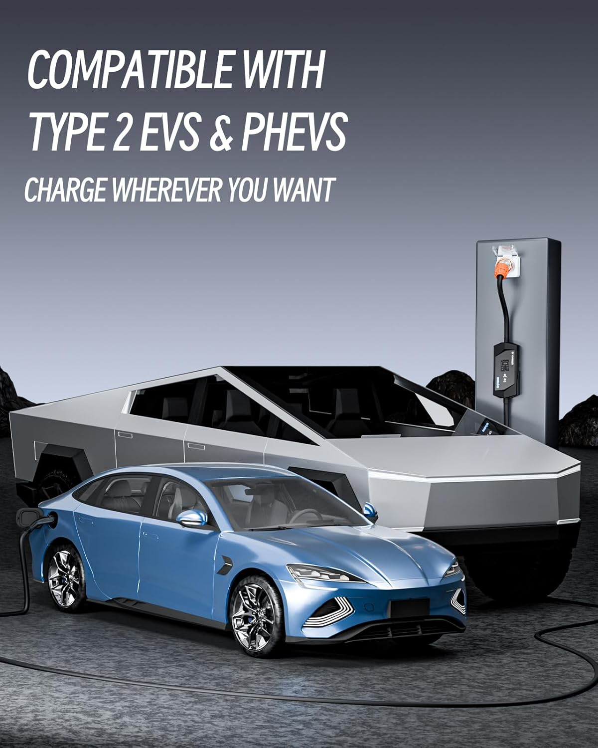 Type 2 EV Charger 32A 7KW, 8M Portable Type 2 EV Charging Cable 5 Pin Single Phase EV Home Charger 6A-32A Adjustable Current for IEC 62196-2 Evs Model 3/Y BYD Atto3 MG, IP65 image number 6