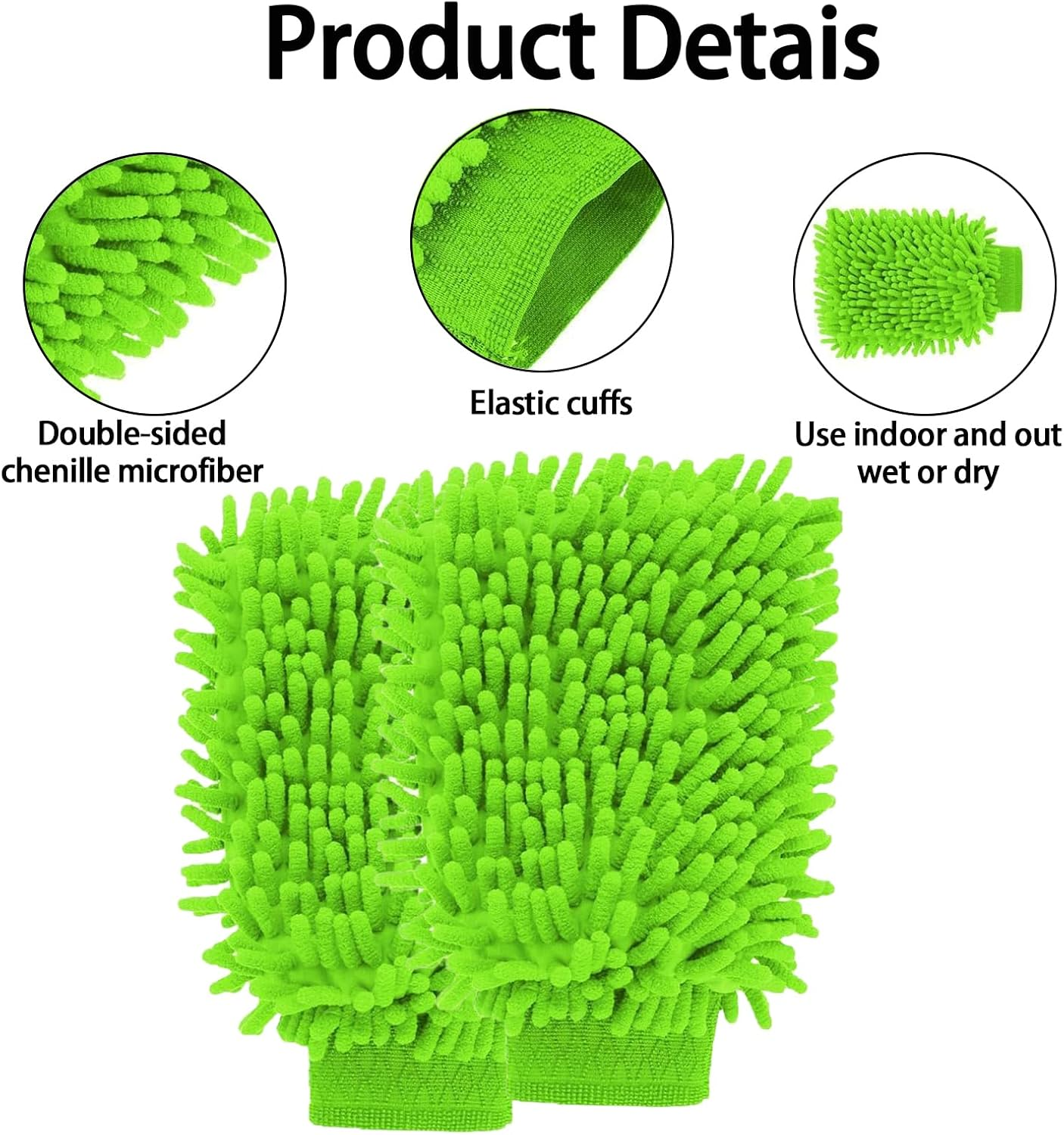 2 Pcs Car Wash Mitt, Wash Mitt for Car Washing, Car Wash Sponge, Car Sponges for Washing Car Sponges for Washing Super Absorbent Car Cleaning for Home Dusting (Green) image number 6