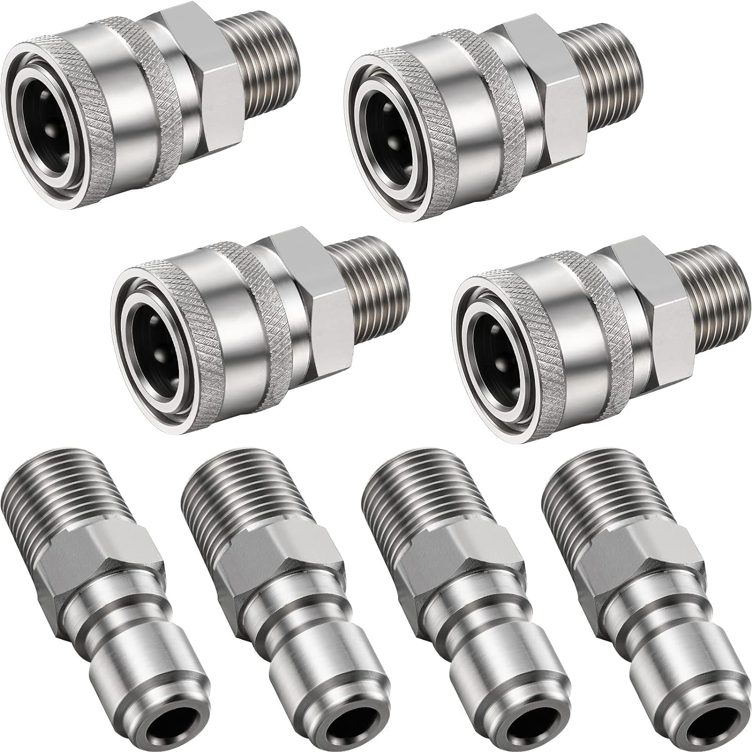 Hotop 4 Sets NPT 3/8 Inch Stainless Steel Male and Female Quick Connector Kit Pressure Washer Adapters Hose Quick Connector (Internal Thread)