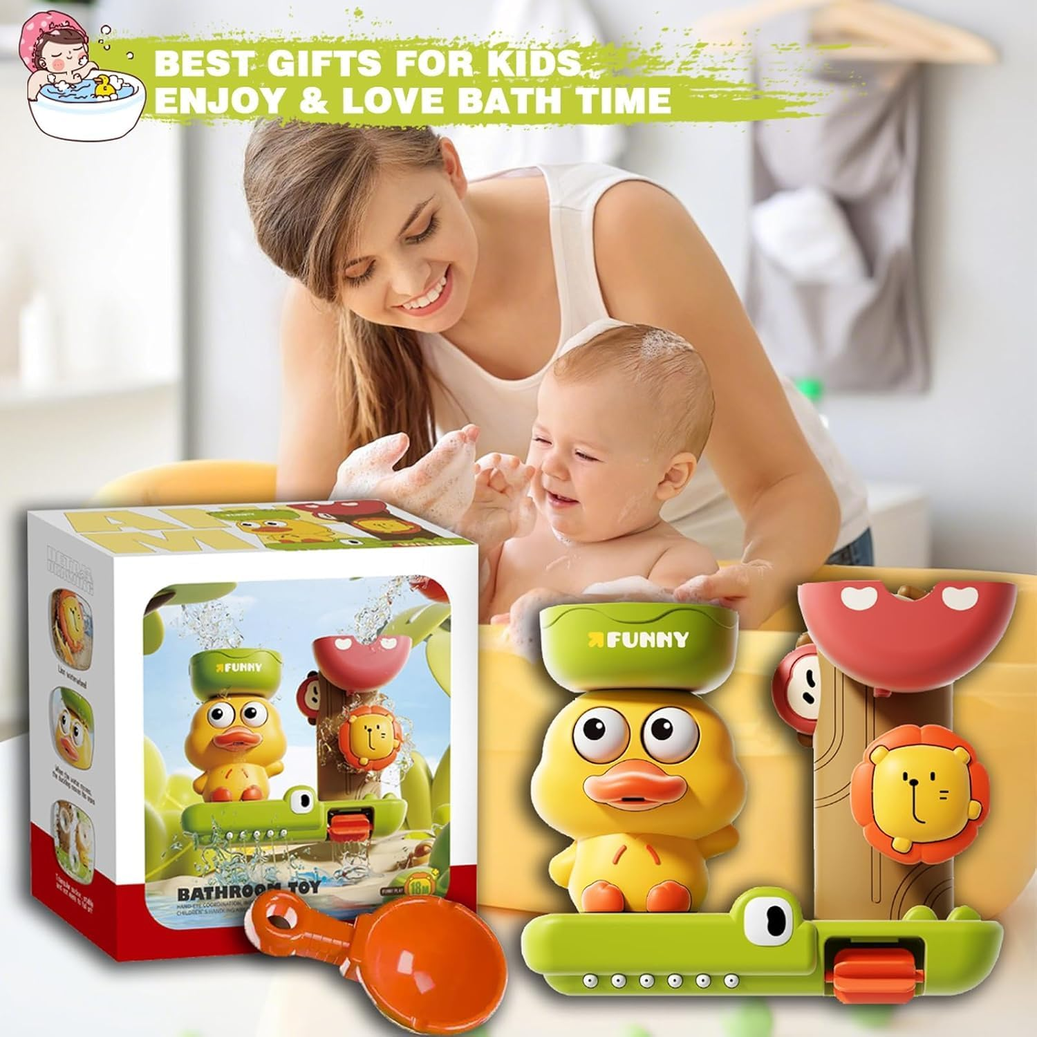 Bath Time Splash Set with Strong Suction Cups - Interactive Duck & Lion Design for Family Fun in Tub & Shower - Perfect for Relaxing Bath Entertainment image number 4