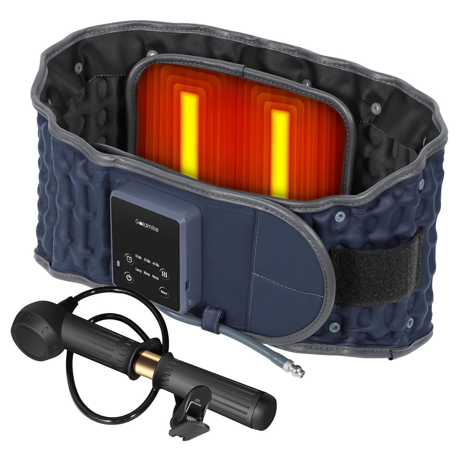 Heated Back Massager Belt Inflatable for Instant Back Pain Relief Lumbar Decompression Belt with Heating & Vibration, Operated by Rechargeable Battery, Fits 29-49 Waist