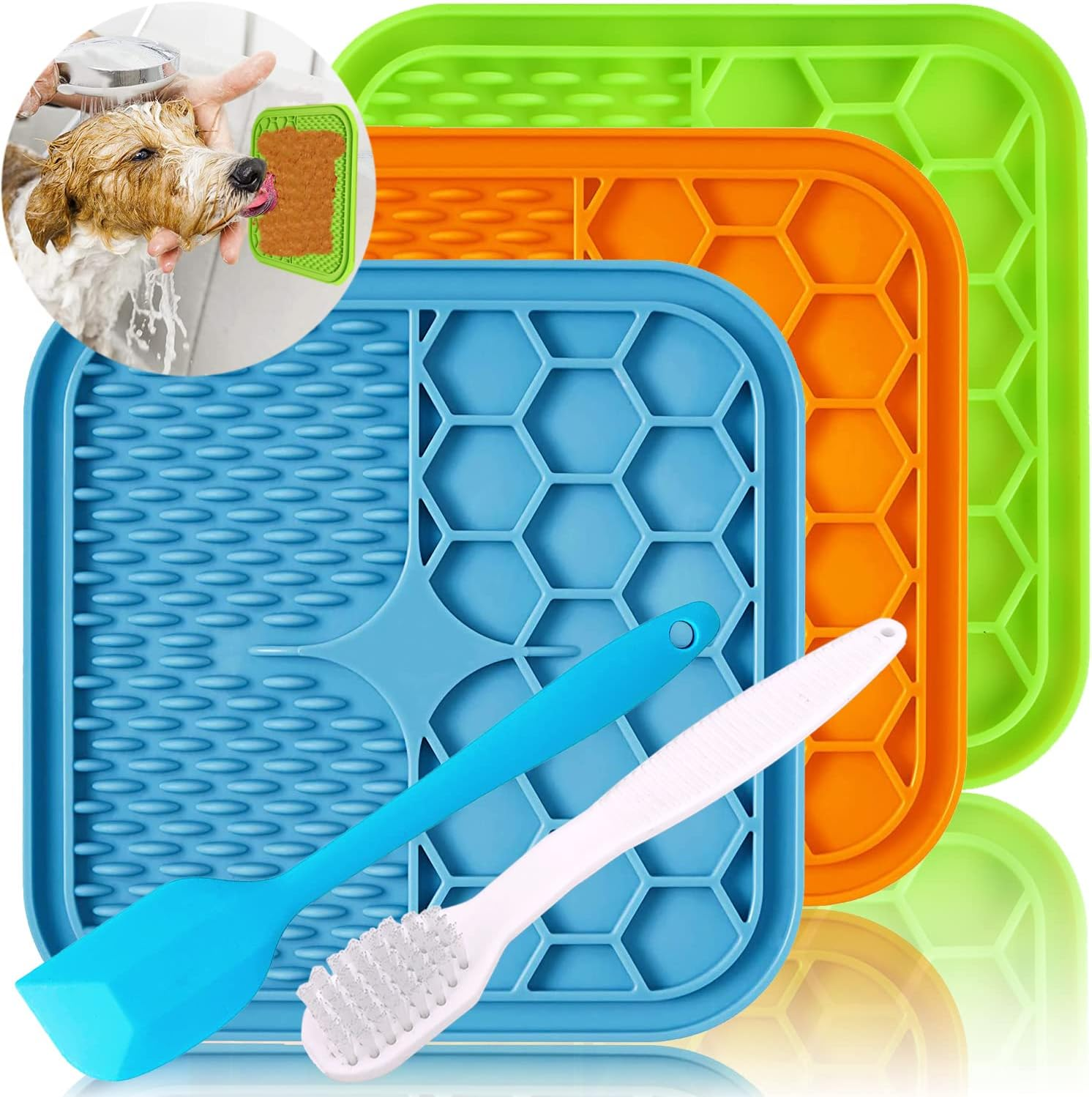 Dog Lick Mat, 3 Pcs Lick Mat for Dogs with Suction Cups for Anxiety, Peanut Butter Dog Licking Mat Slow Feeder Dispensing Treater Lick Pad for Dogs Cats Bathing Grooming image number 2