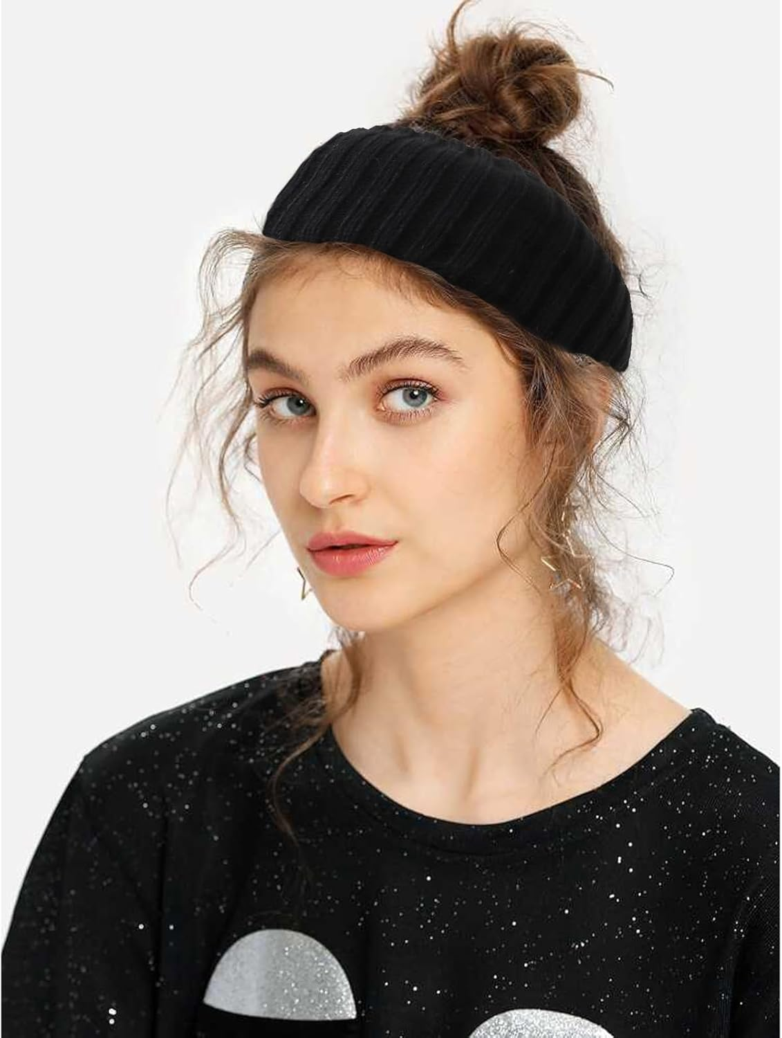 YISSION Winter Headbands for Women Non Slip Wide Headbands Thick Knit Head Bands Black White Headband Soft Ear Warmer Hairbands Hair Accessories for Women Girls image number 1