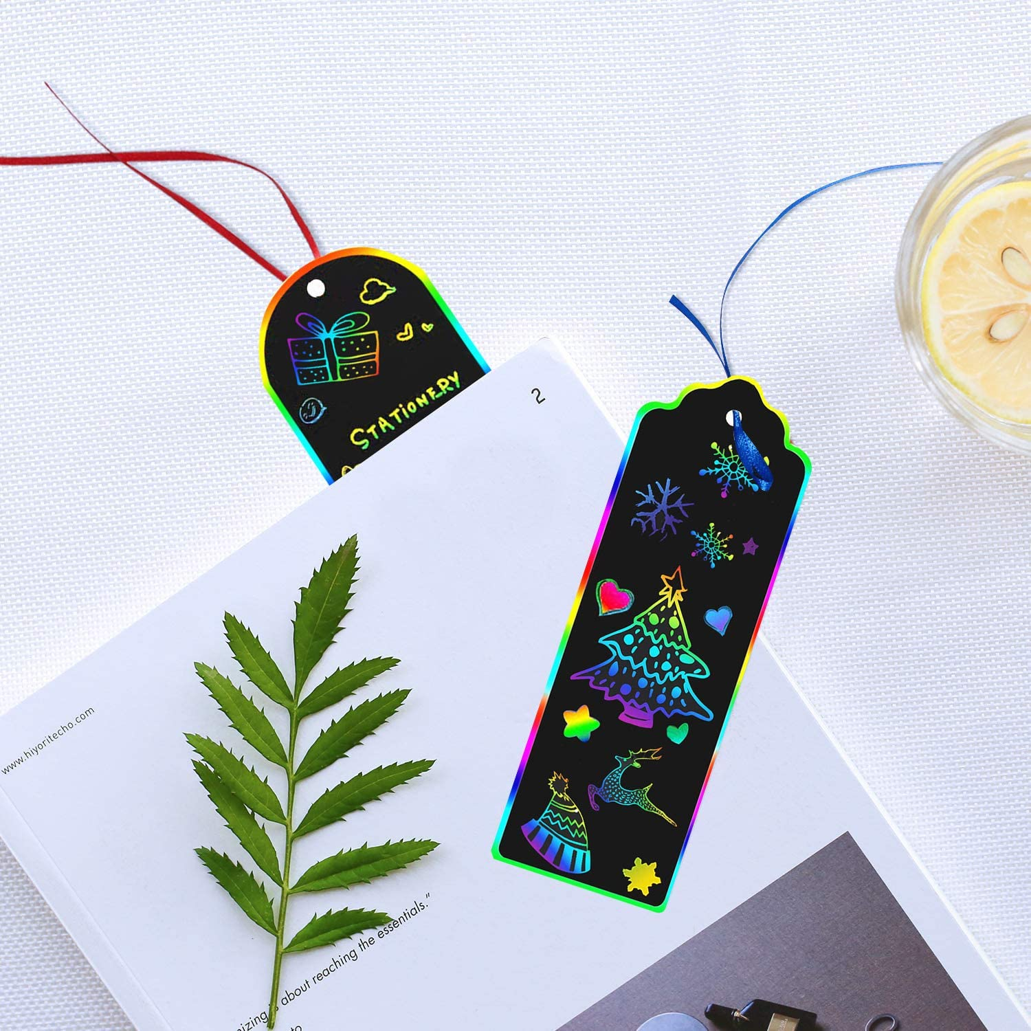 Augsun 96 Kits of Scratch Rainbow Paper Art Bookmarks DIY Gift Tags Magic Rainbow Notes Cards with Bamboo Stylus, Colorful Satin Ribbons for Children Students Party Favor Classroom Travel Activity image number 3