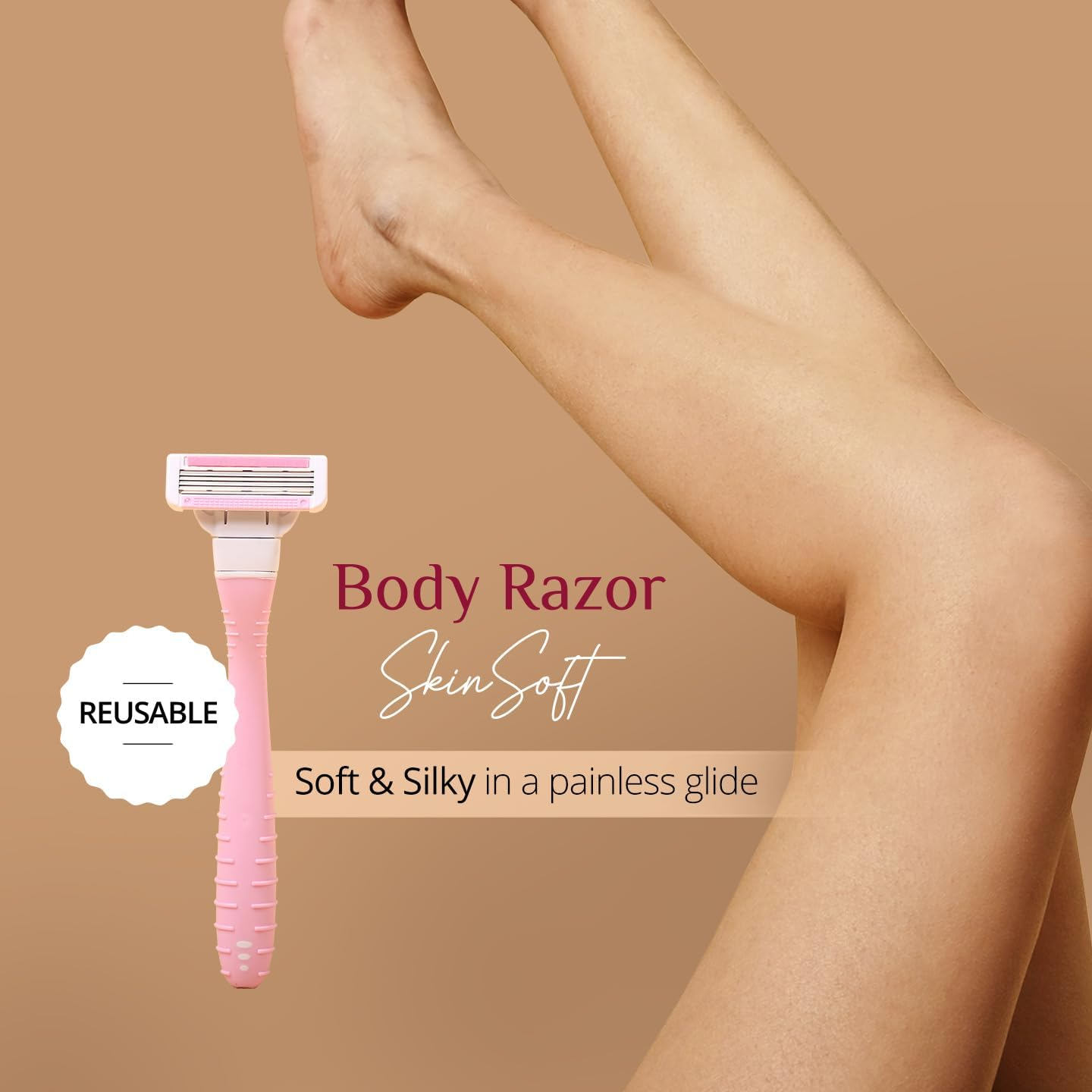 Carmesi Body Razor Skinsoft - Reusable - Pack of 1 | Aloe Vera & Vitamin C Moisture Strip for Smooth & Painless Hair Removal | Slip-Proof Rubber Grip | Soft & Silky Skin | Safe, Hygienic, & Economical image number 2