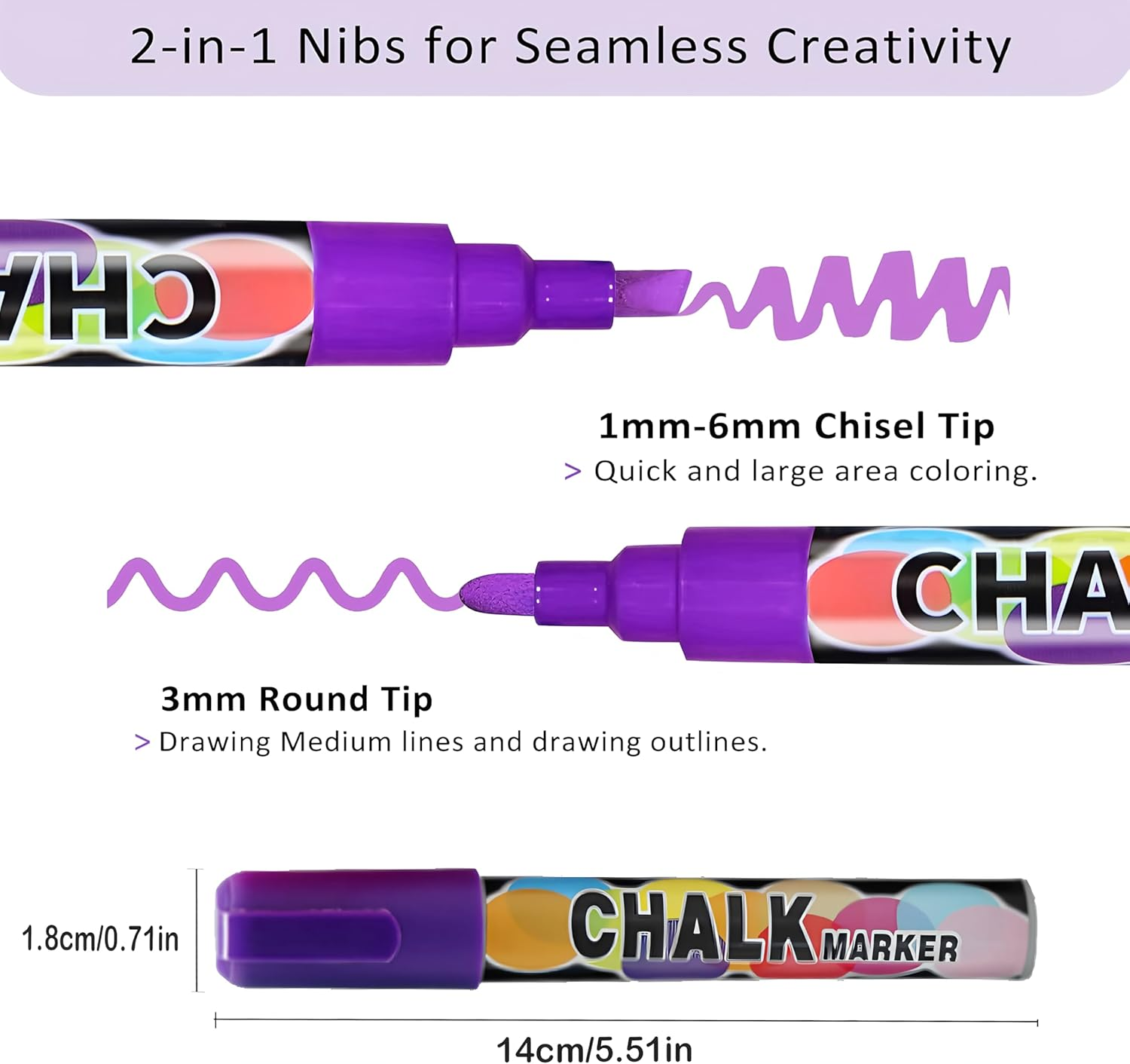 12 Colors Liquid Erasable Chalk Markers Pens - Washable & Wet Erase Neon Makers for Blackboard, Chalkboard Signs, Glass Window, Graduation Celebration School Kids Art for Cars image number 3