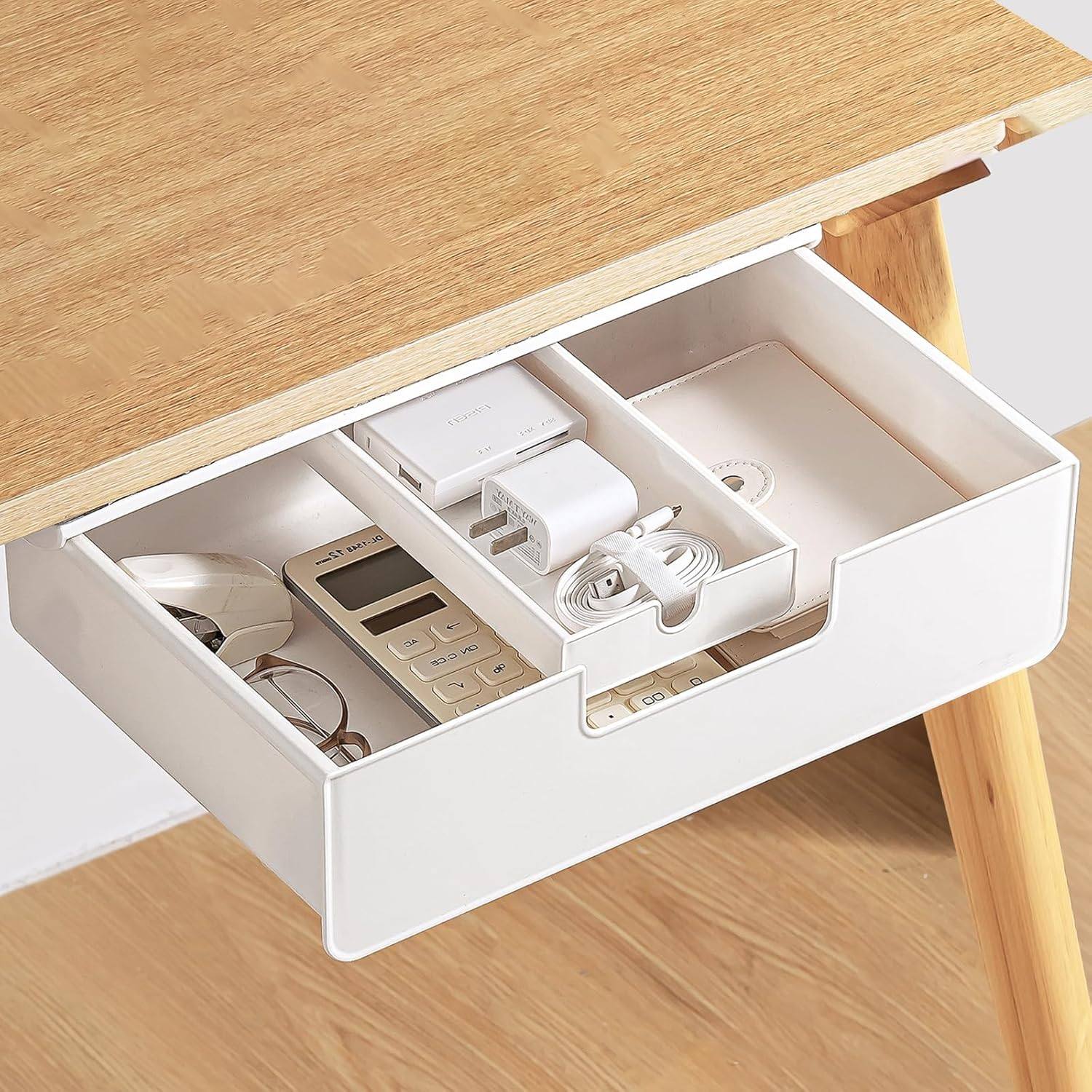 Under Desk Storage Drawer, White, Slide Out Design, 2 Installation Methods, for Office and Home image number 4