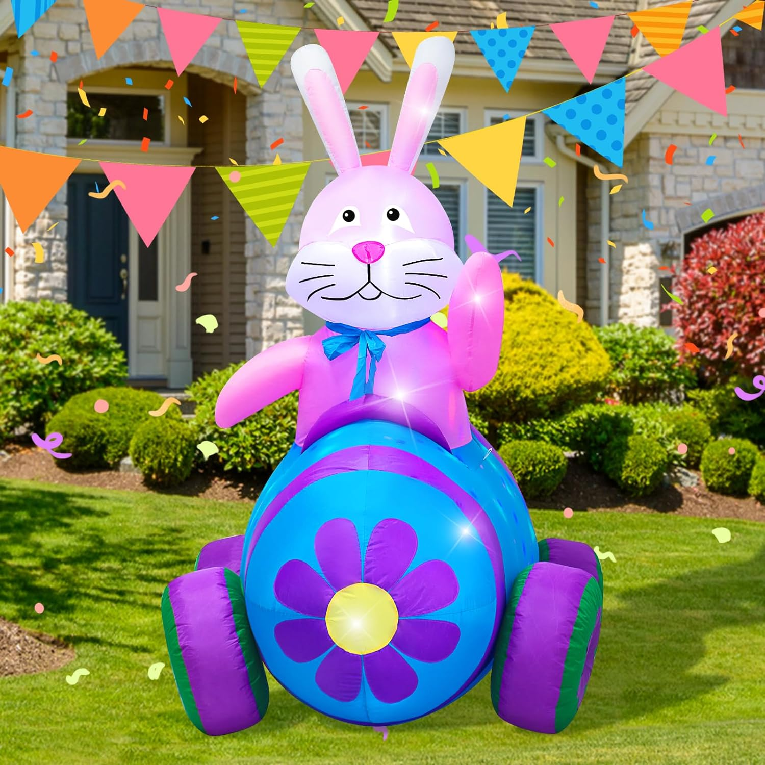 AJY 4 Feet Happy Easter Bunny Driving Car Inflatable Blow up Indoor Outdoor Yard Lawn Decoration image number 3