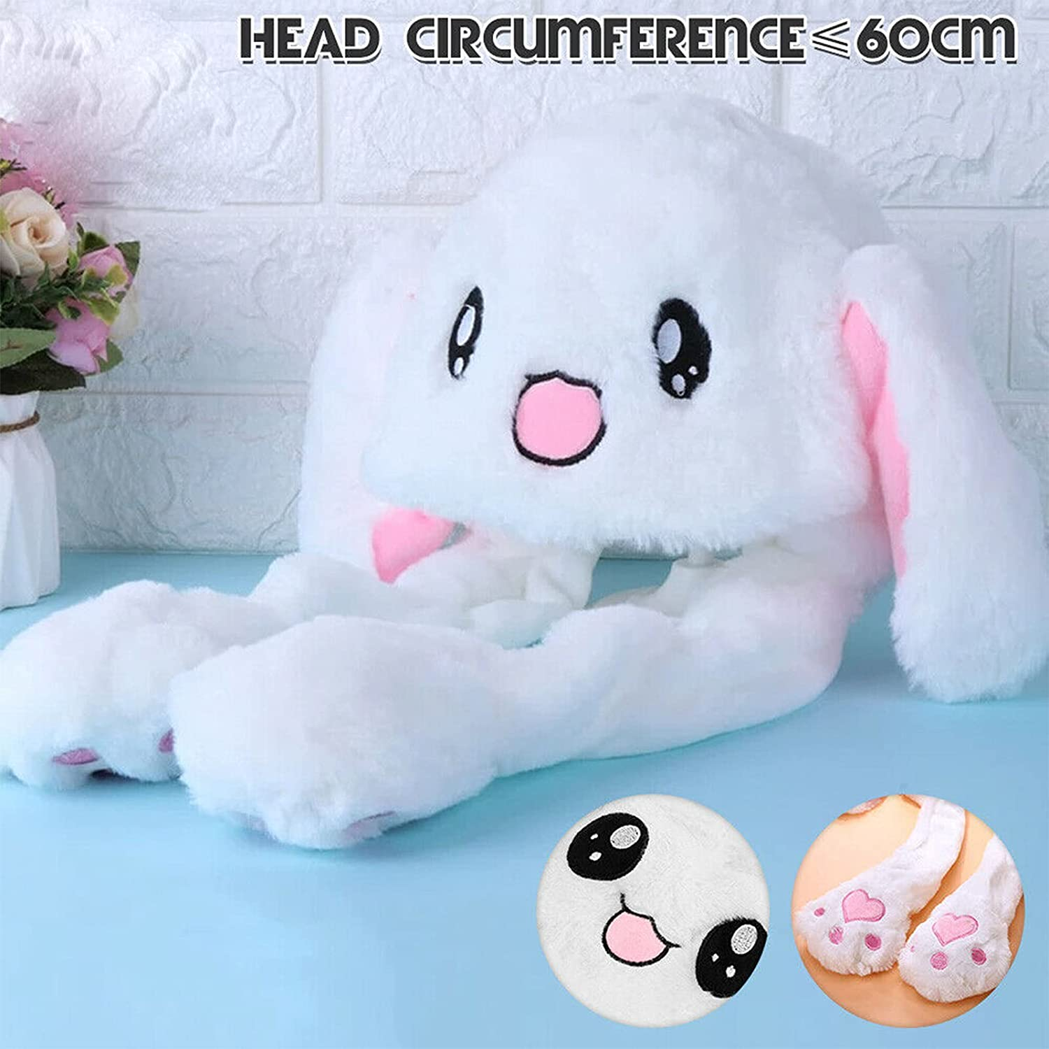 Funny Bunny Hat Ear Moving Jumping Rabbit Hats, MH MOIHSING Dancing Ear Hat Cute Animal Ear Flap Plush Hat Cap with Paws for Women Girls, Cosplay Christmas Party Holiday Hats (White) image number 1