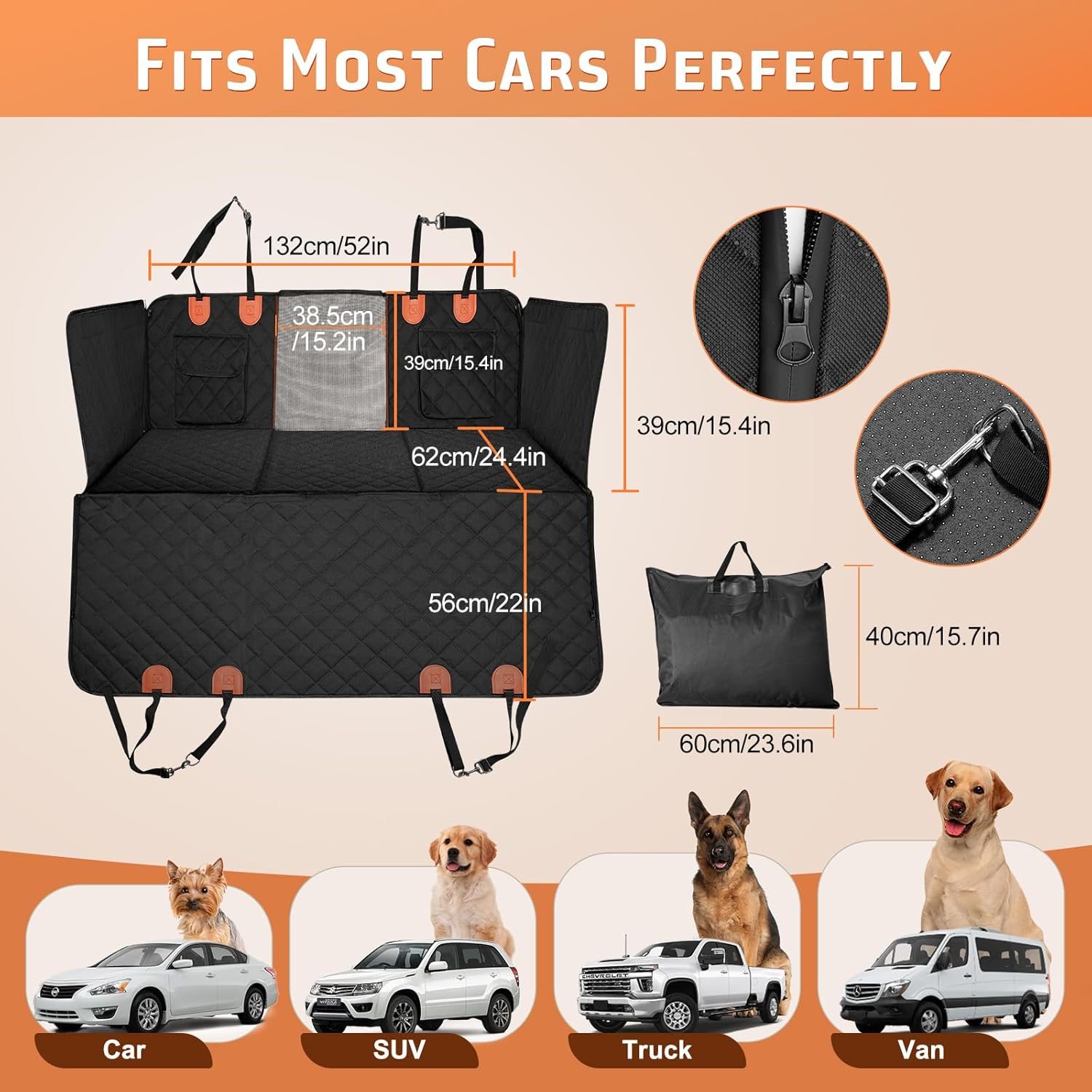 Gimars Holds 181Kg Hard Bottom Back Seat Extender for Dogs, 157X132Cm Waterproof Dog Car Seat Cover for Back Seat, Back Seat Pet Cover Dog Hammock for Car SUV Truck with Nonslip Bottom Mesh Window image number 6