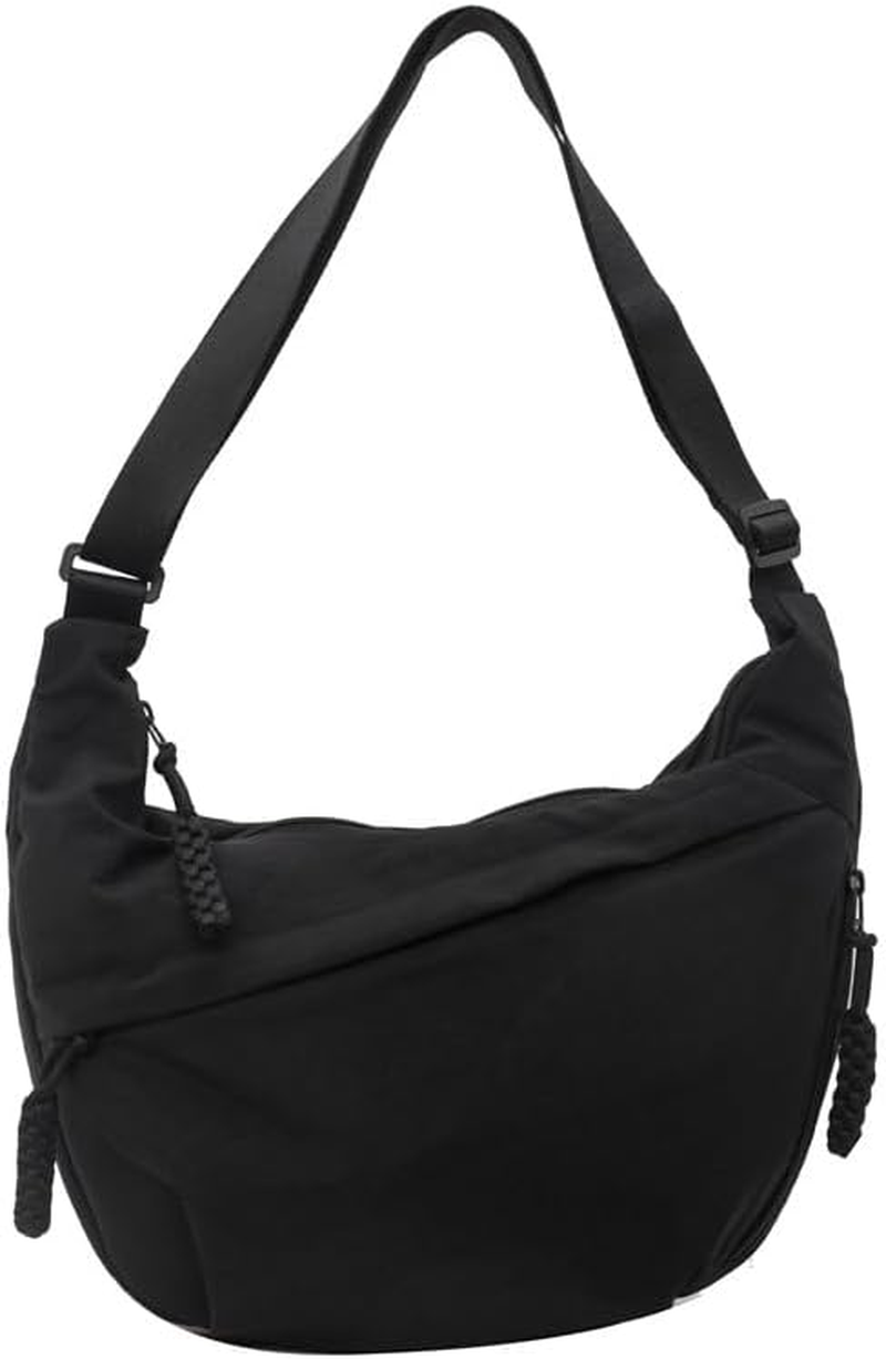Casual Crescent Hobo Shoulder Bag, Black Canvas, Adjustable Strap image number 1