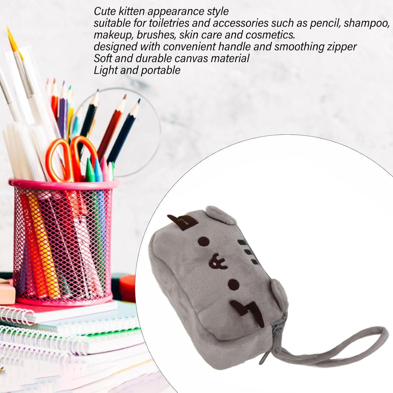 Odorkle Cute Kitten Toiletry Bag Soft Canvas Pencil Case Makeup Bag with Handle and Zipper Purse Multi Purpose for Travel Office Outing Beaches Gyms Camping image number 4