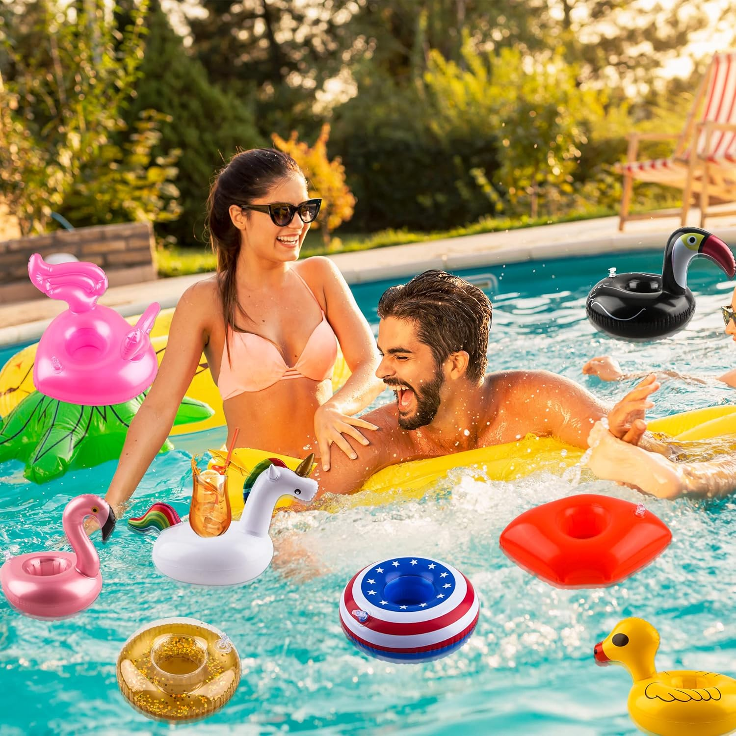 60 Pack Inflatable Drink Holders Inflatable Pool Cup Coasters Inflatable Drinking Cup Holder with Air Pump for Swimming Pool Beach Holiday Party Supplies image number 5