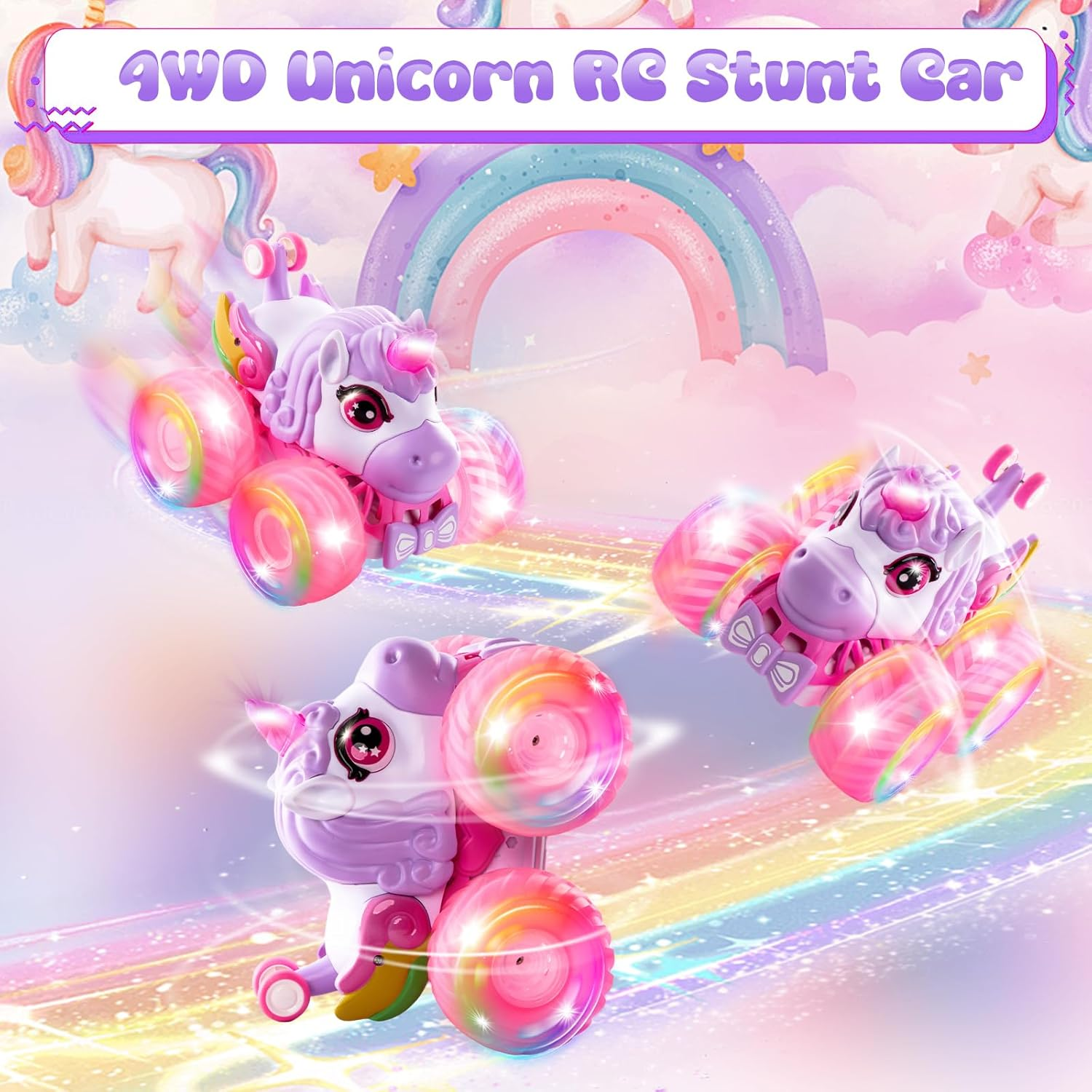 Remote Control Car for Girls, Pink Unicorn Toys SUV 4WD Stunt Car with Music & LED Lights, Off-Road Tires, 2.4Ghz RC Toys Car All-Terrain RC Vehicle for Kids Girl Birthday Gifts Age 3 4 5 6 7 8 9 image number 3