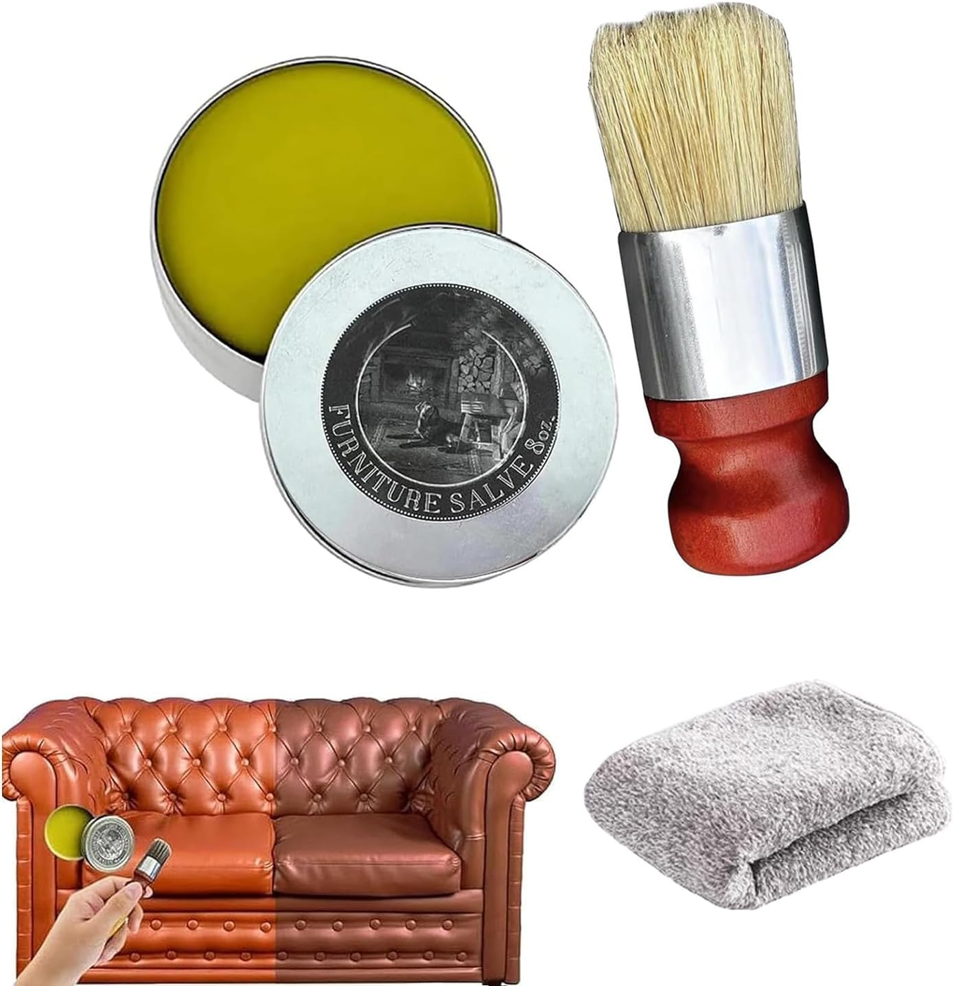 2PCS Furniture Care 100G,Salve Brush and Bamboo Carbon Rag, Furniture Salve Repair for Leather Wood, Leather Cream for Wood Furnitures Wax