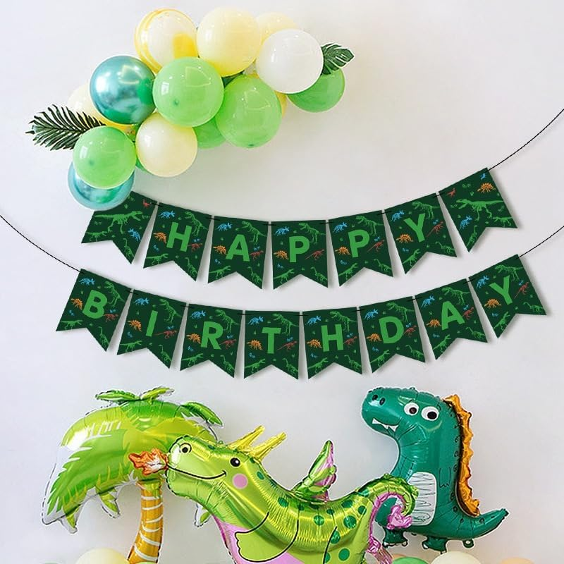 Dinosaur Theme Happy Birthday Banner, Green Camouflage Party Decoration image number 2