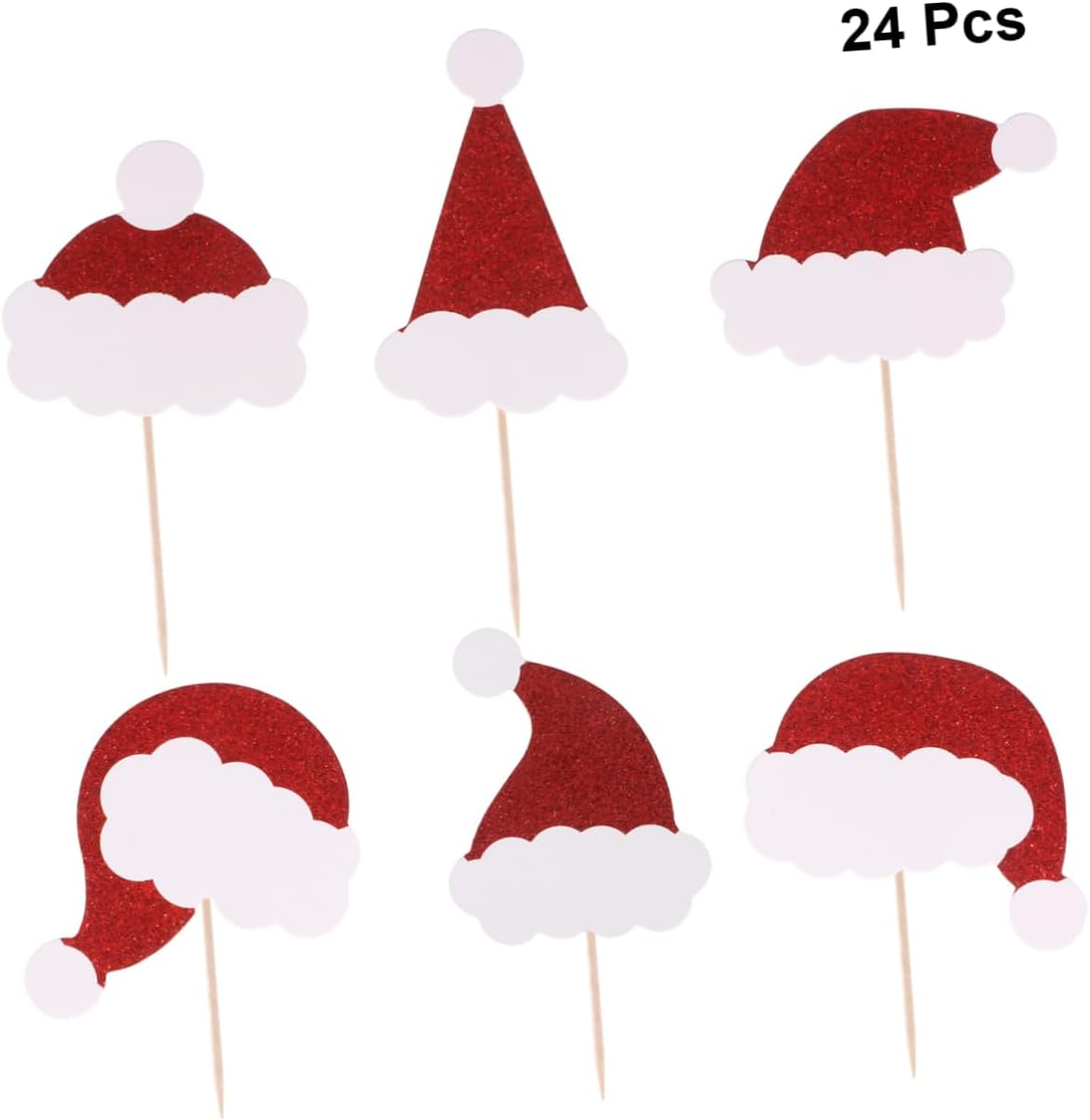 24Pcs Christmas Hat Toothpick Flags Cake Toppers for Food Fruit Picks Glitter Party Decorations for Christmas Table Decor Random Style image number 3