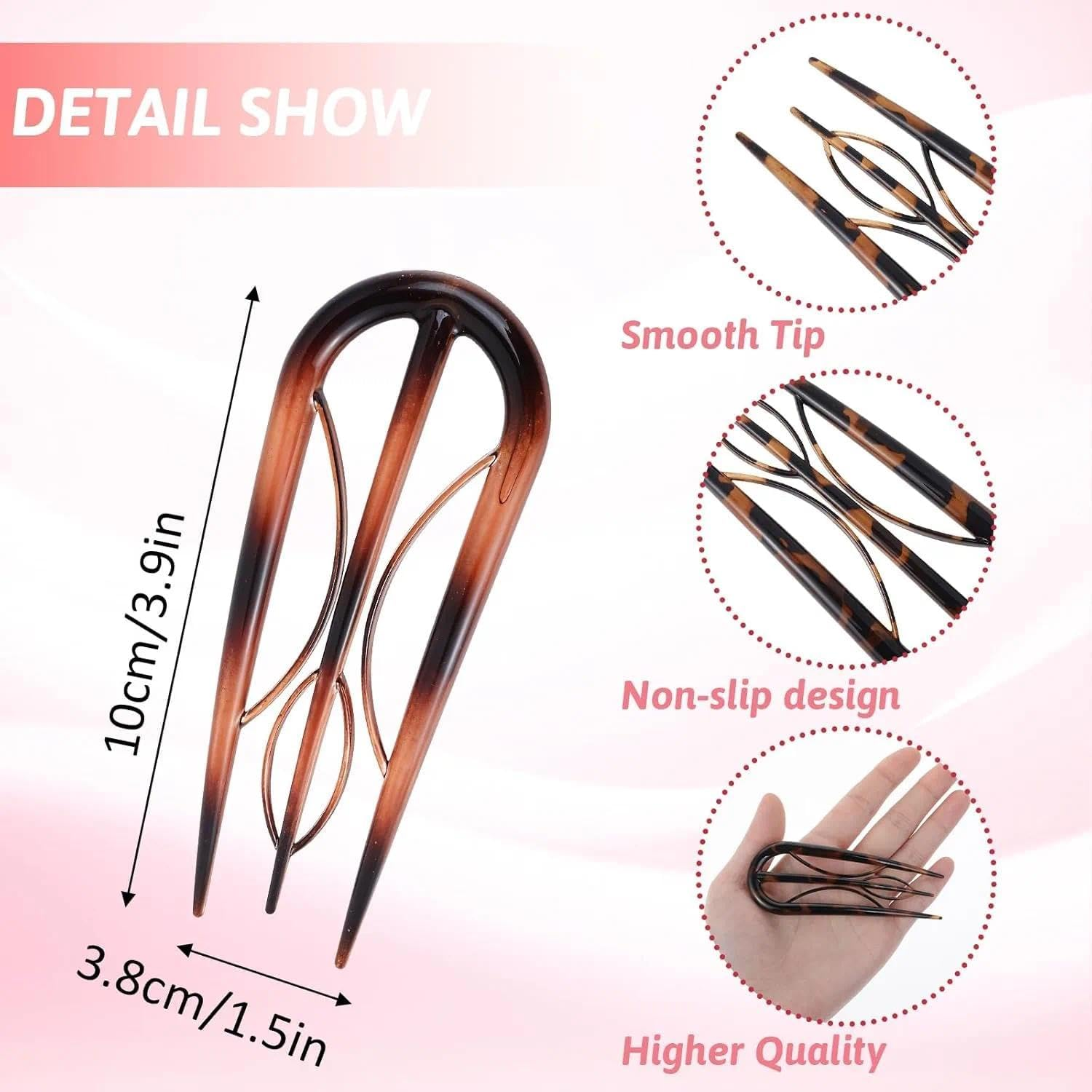 U Shaped French Hair Pins for Women, 3 Prong Updo Styling Clips with Secure Fixation and No Slip Design in 3 Colors - Ermaoo image number 3