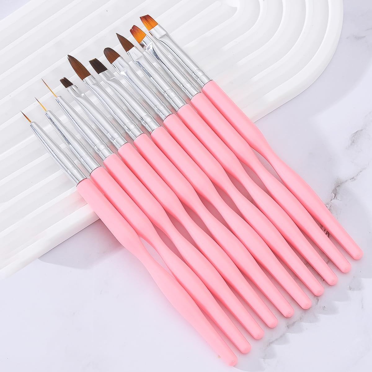 Nail Art Brushes Set, 10Pcs Nail Design Painting Brushes, Professional Nail Art Design Brushes, Nail Fine Liner Brushes, Pink image number 5