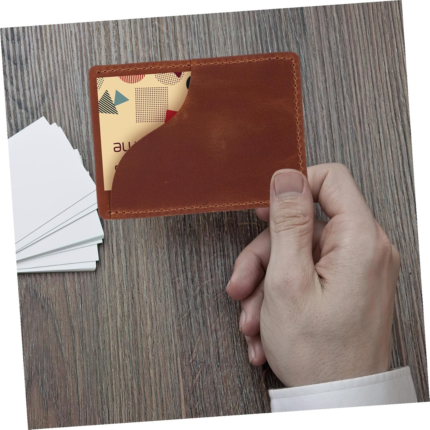 WESIEVYA Business Card Holder Wallet Brown Pu Credit Card Organizer with Passport Holder Pocket for Travel and Work Use image number 2