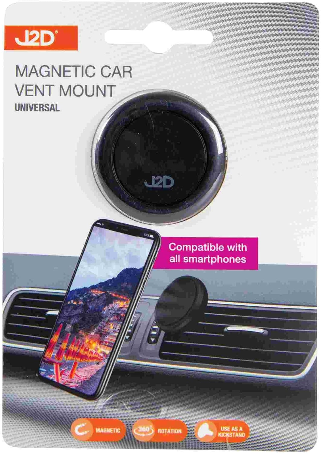 UBL J2D Magnetic Car Vent Mount, Black - Smartphone Compatible (With Cases) - Car Mount