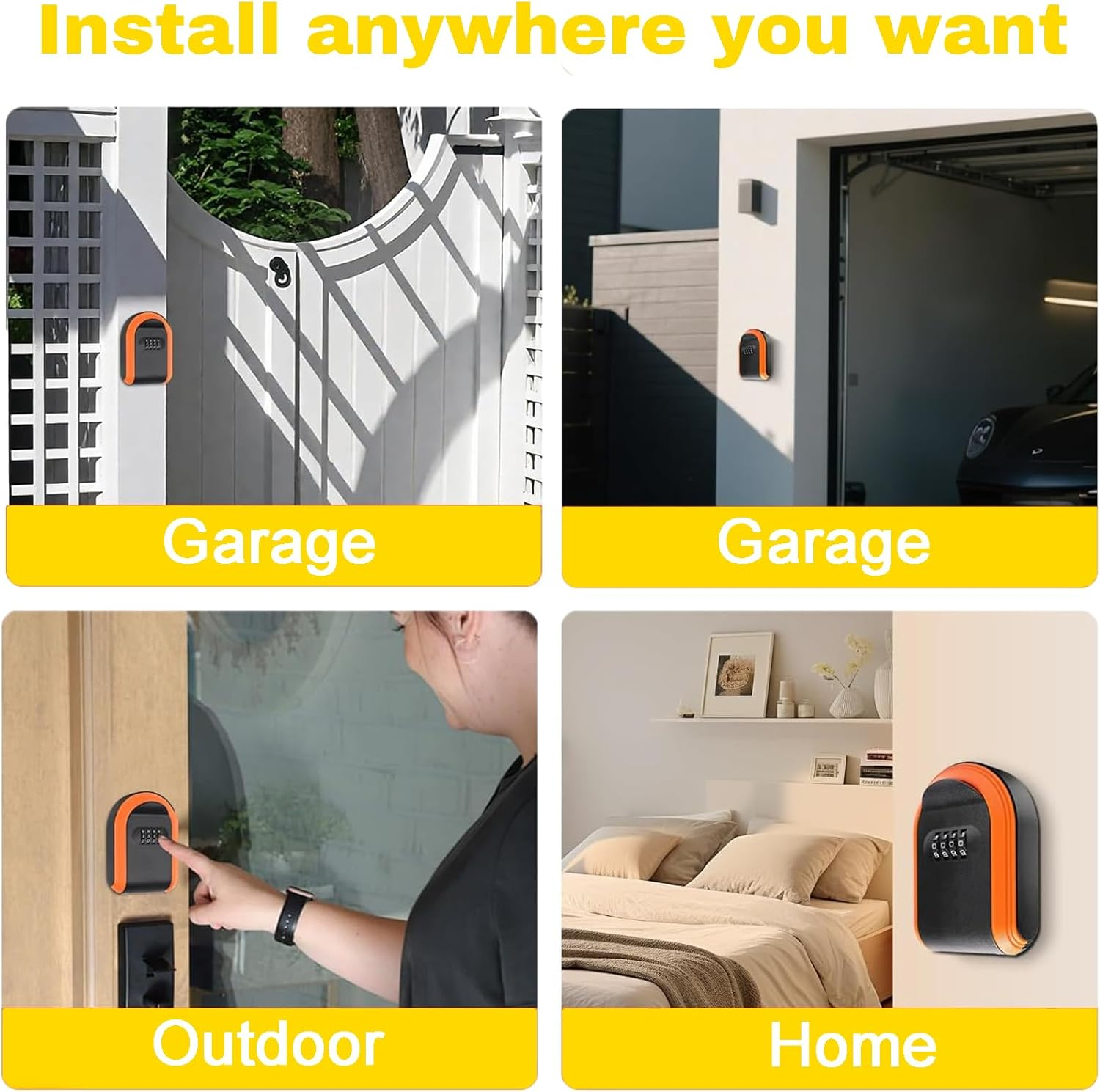 Rylaxzon Magnetic Key Holder with Combination Lock - Waterproof Outdoor Key Lock Box for Cars (Orange)