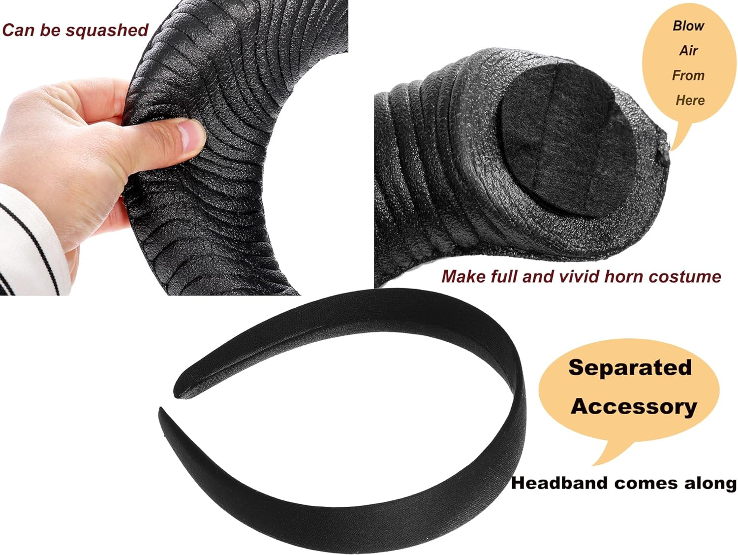 Gothic Black Horn Halloween Costume for Men Women Ram Sheep Horn Headband Hoop Cosplay Devil Horn Headwear Hair Band image number 4